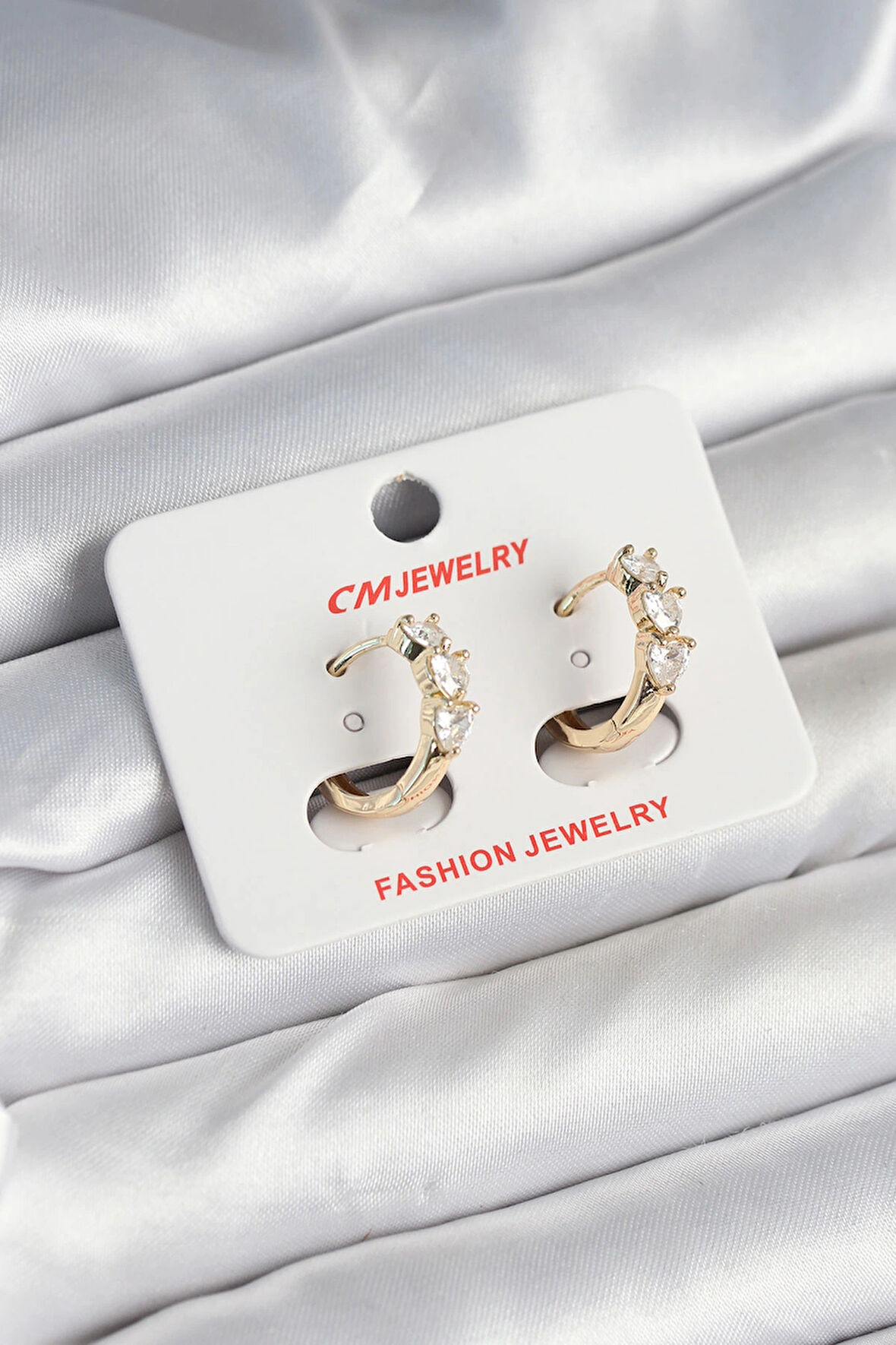 HEYF Pirinç Gold Renk Kalpli Zirkon Taşlı Kadın Küpe