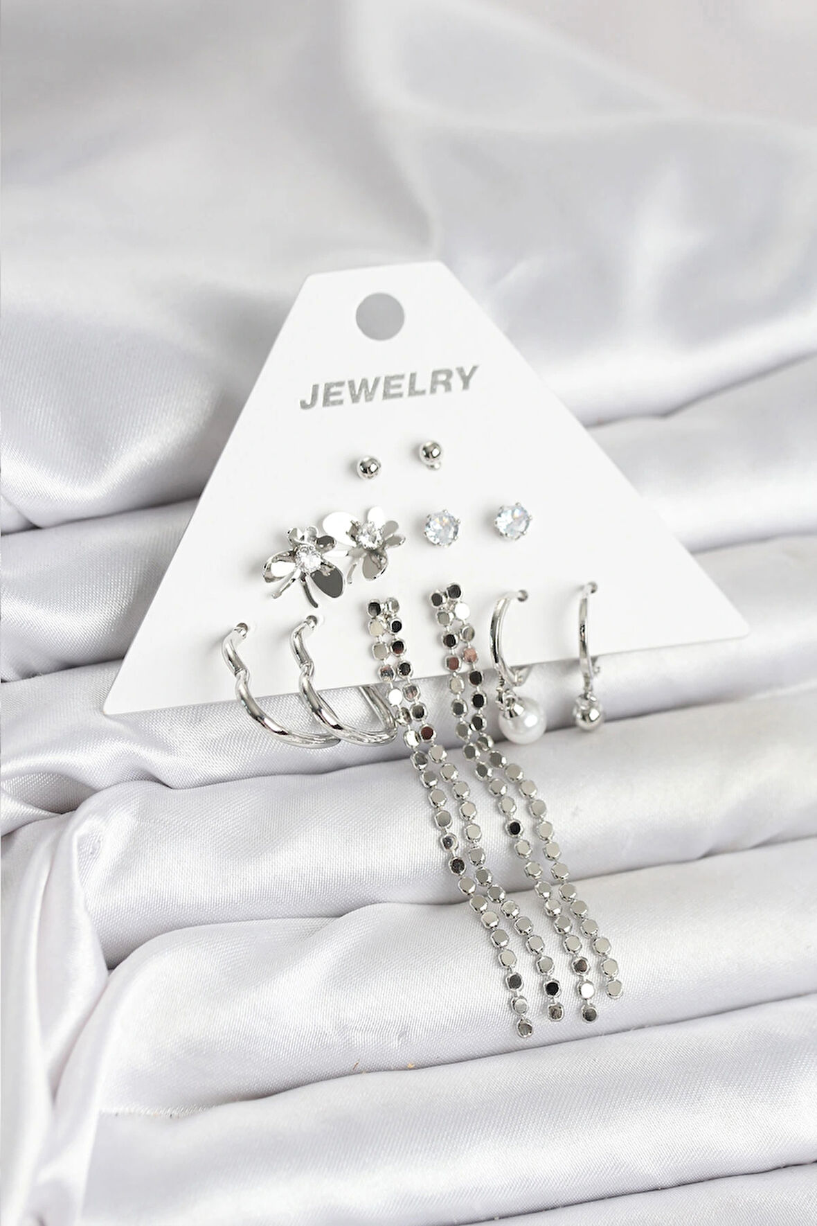 HEYF Pirinç Gümüş Renk 6 Çift Kadın Küpe