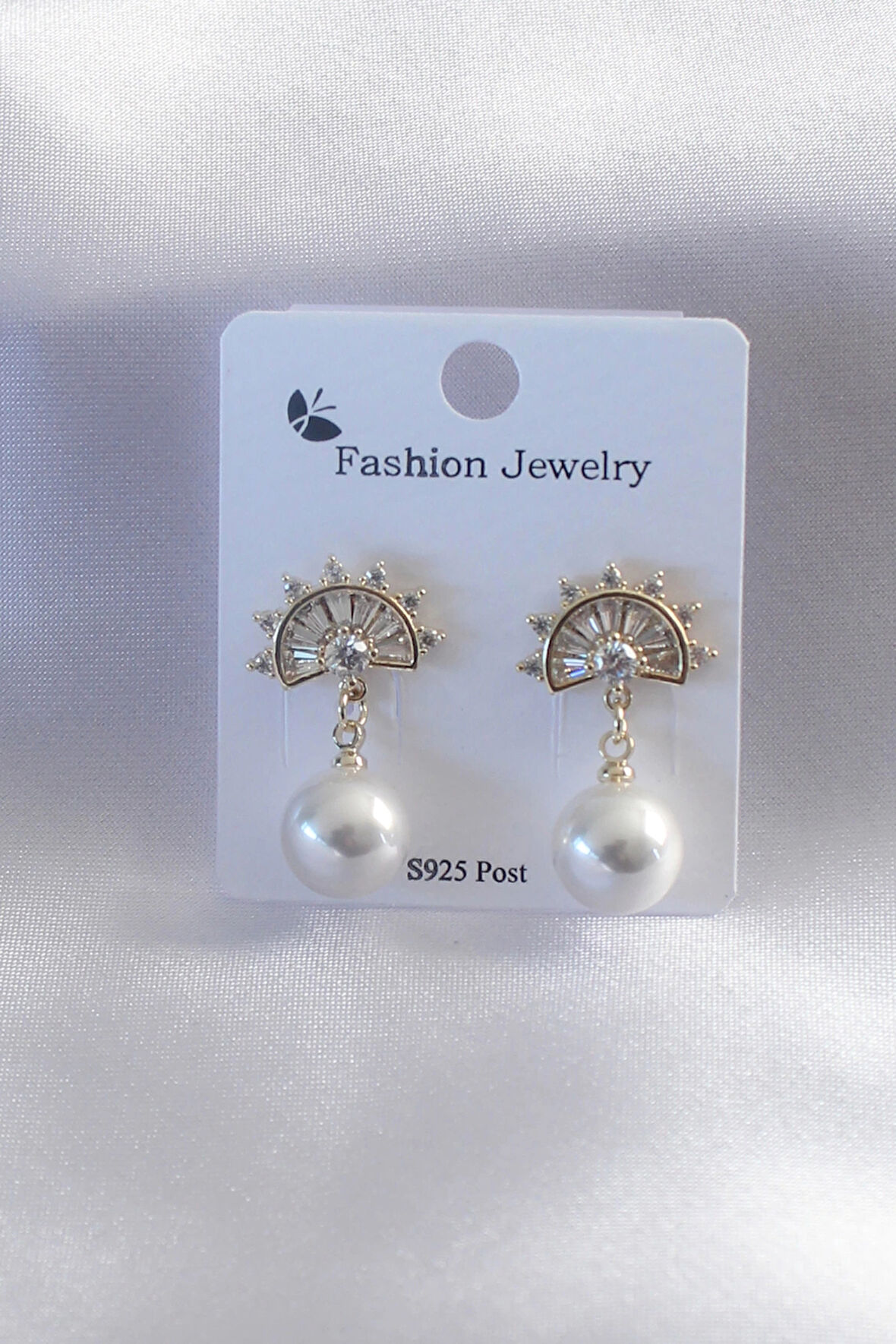 HEYF Gold Renk Zirkon Taşlı İnci Sallantı Model Kadın Küpe