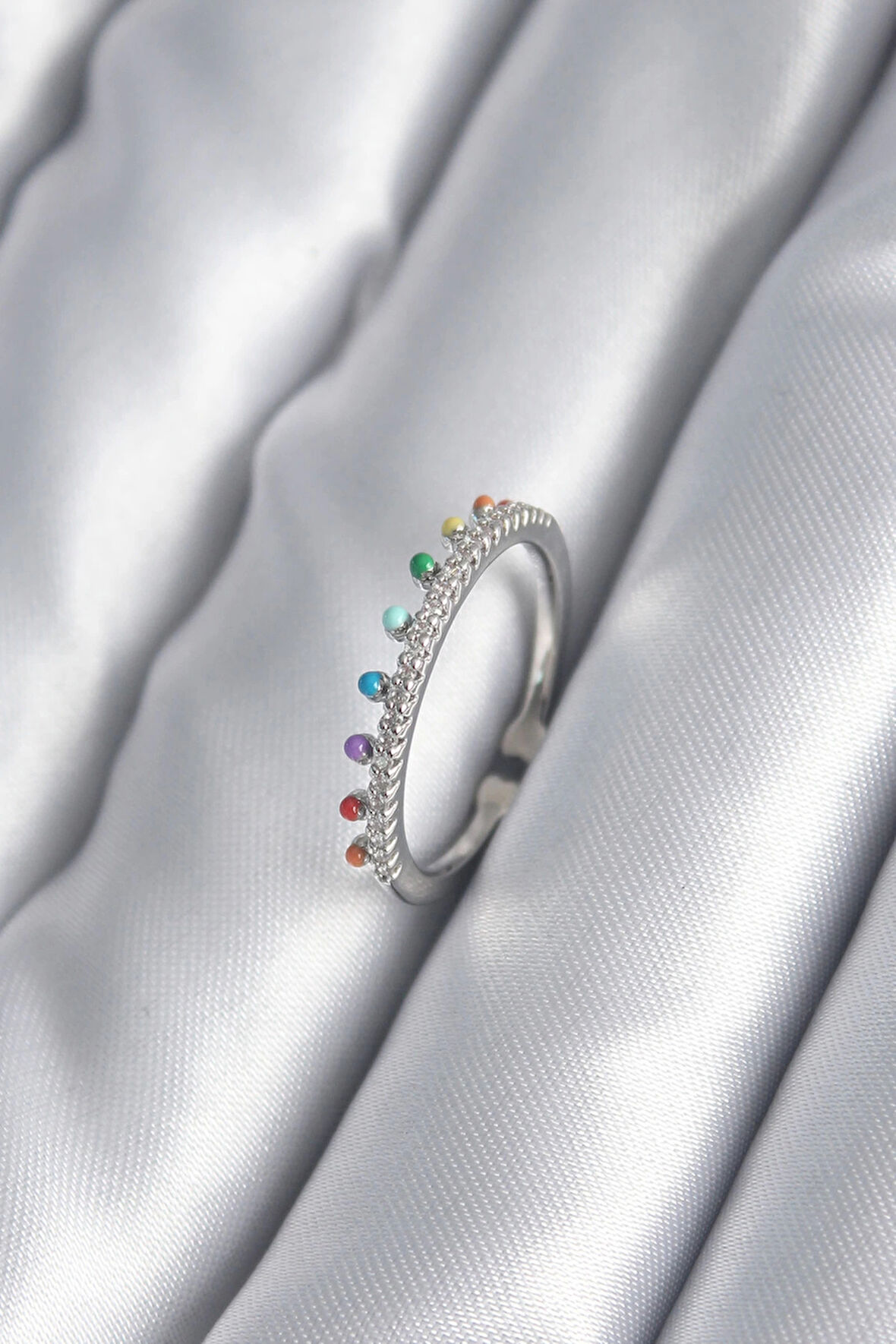 HEYF Pirinç Gümüş Renk Zirkon Taş Detay Kadın Yüzük