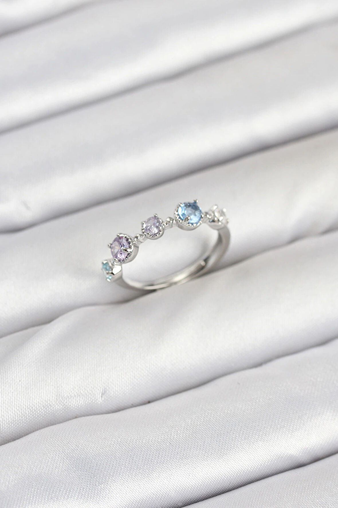 HEYF Pirinç Gümüş Renk Renkli Zirkon Taşlı Kadın Yüzük