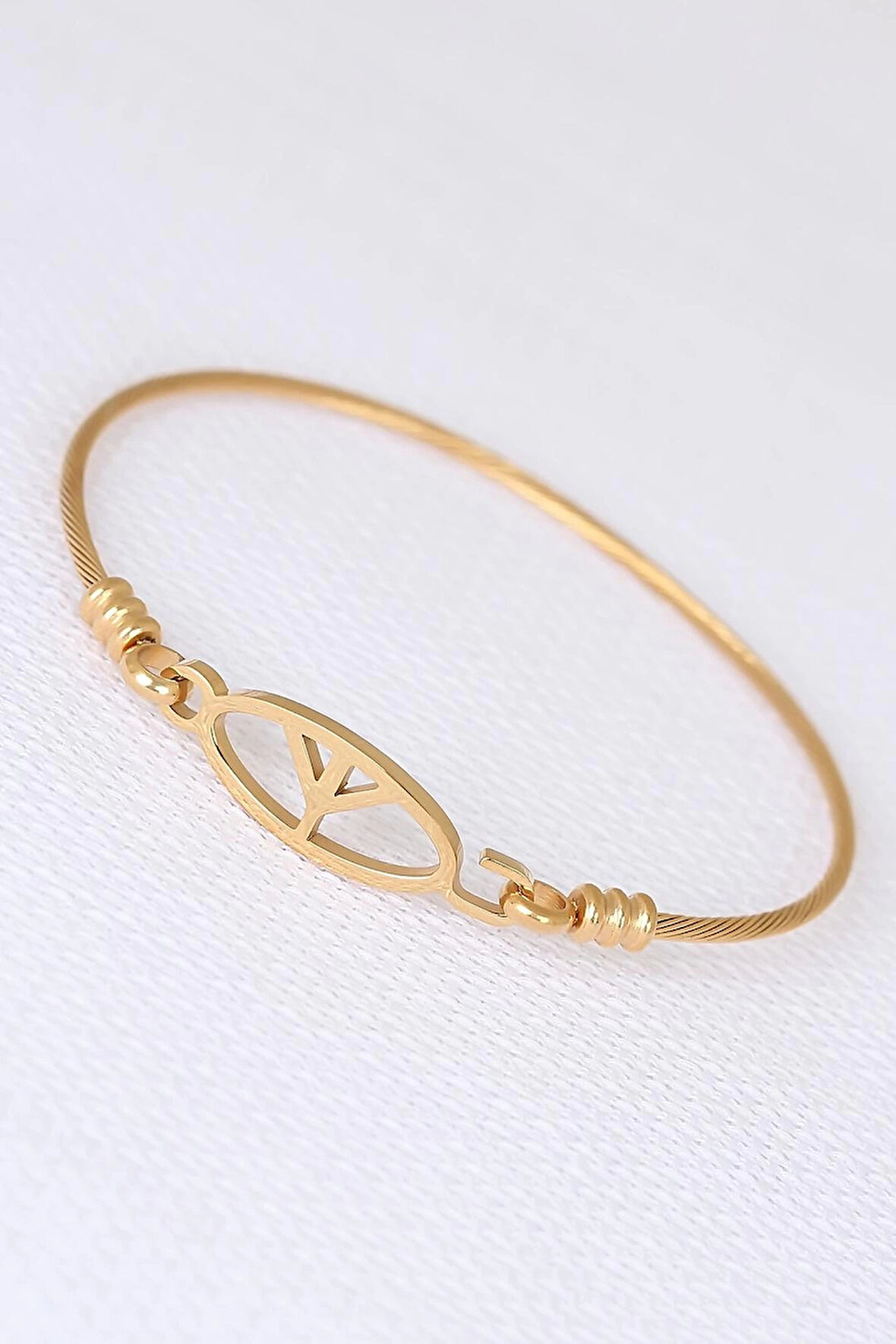 HEYF Gold Metal Çelik Figürlü Erkek Kelepçe Bileklik