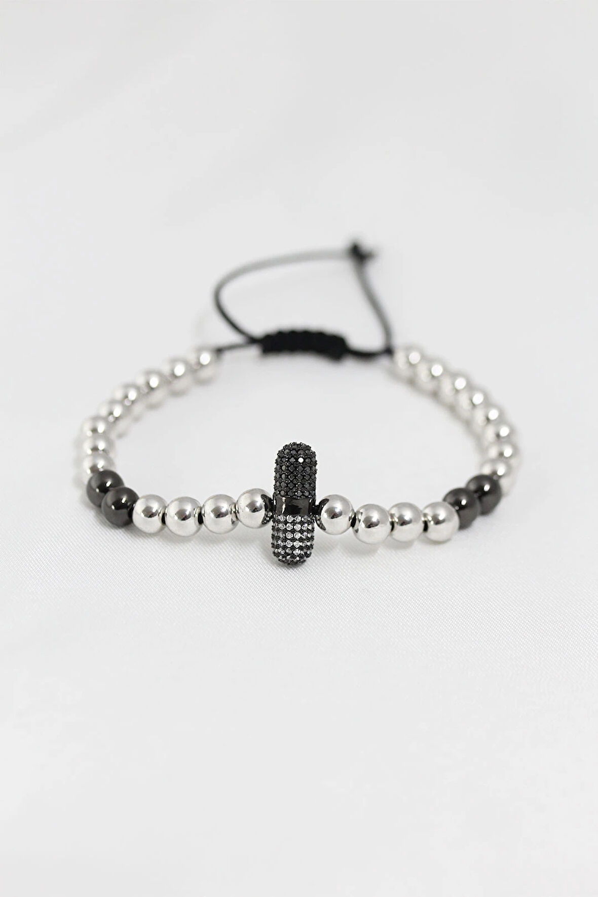 HEYF Füme Gümüş Renk Çelik Zirkon Objeli Asansörlü Bileklik