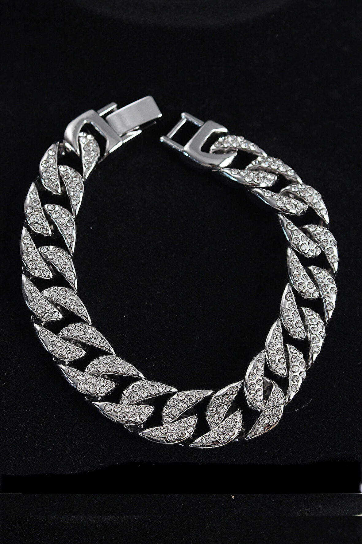 HEYF Pirinç Zirkon Taşlı Cuba Gurmet Model Gümüş Renk Erkek Bileklik