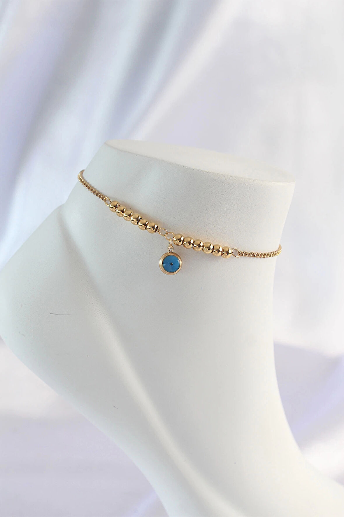 HEYF 316L Çelik Gold Renk Minimal Nazar Boncuklu Halhal