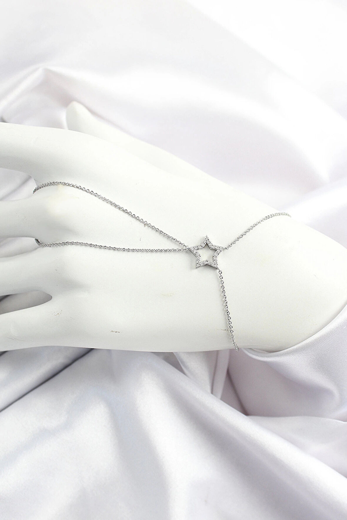 HEYF Pirinç Gümüş Renk Zirkon Taşlı Yıldız Model Şahmeran