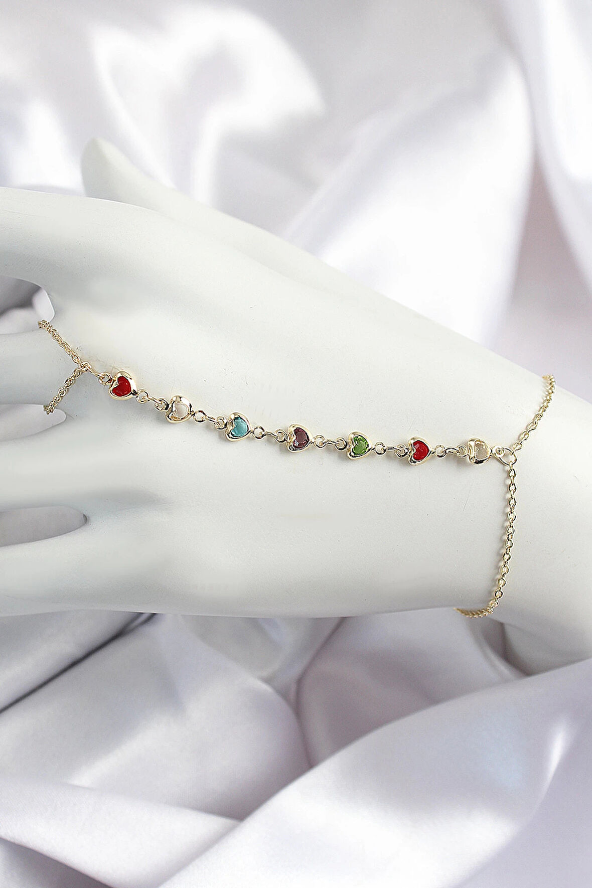 HEYF Pirinç Renkli Kalpli Zirkon Taşlı Y Model Gold Renk Kadın Şahmeran