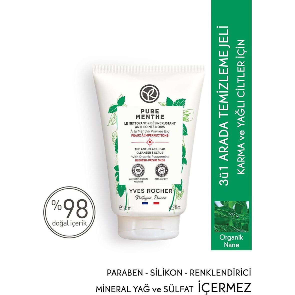 Yves Rocher Peeling Etkili Yüz Yıkama Jeli - Akneye Eğilimli Ciltler / Pure Menthe-125 ml