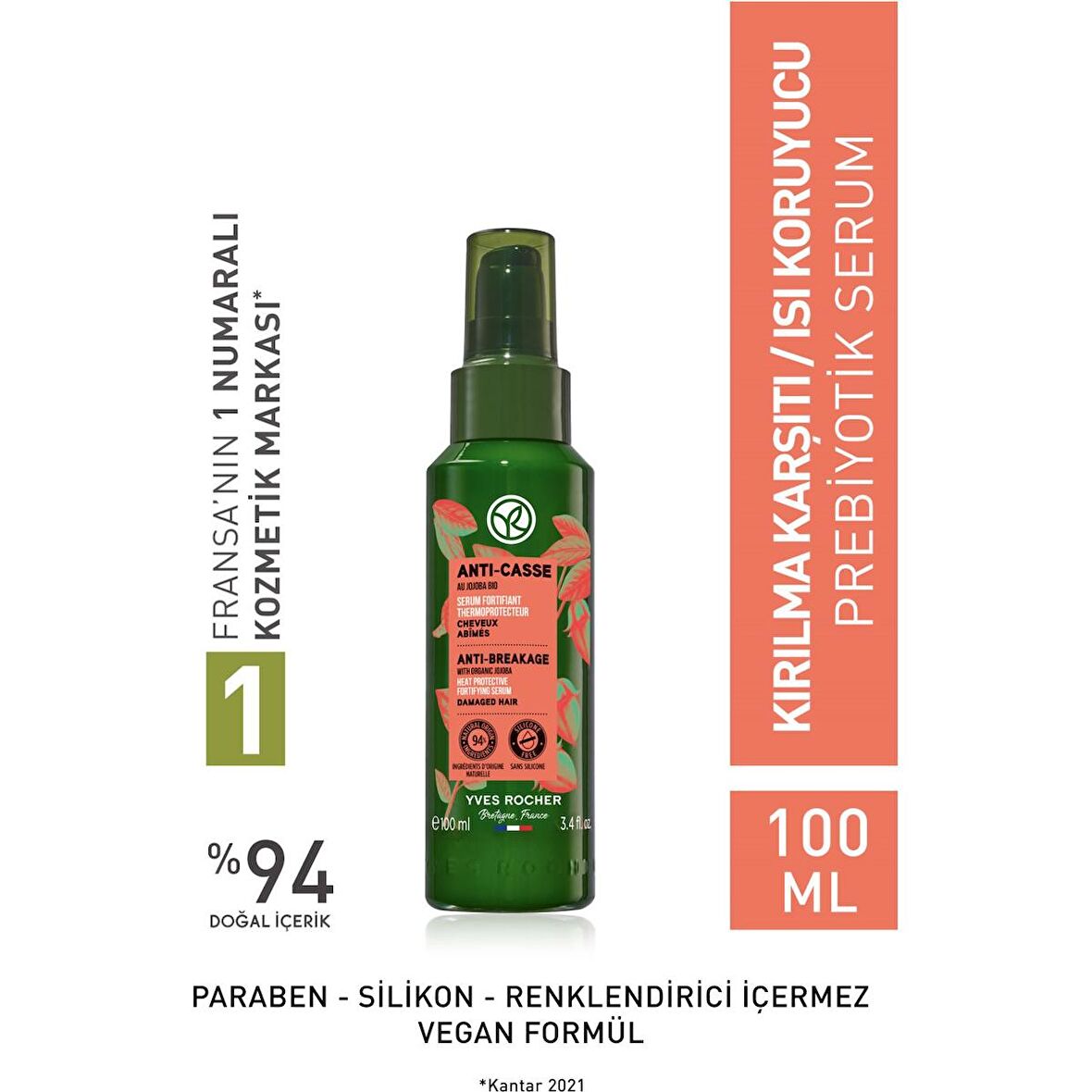 Yves Rocher Kırılma Karşıtı/Isı Koruyucu (Reparation) Prebiyotik Serum - Vegan-100 ml 48704