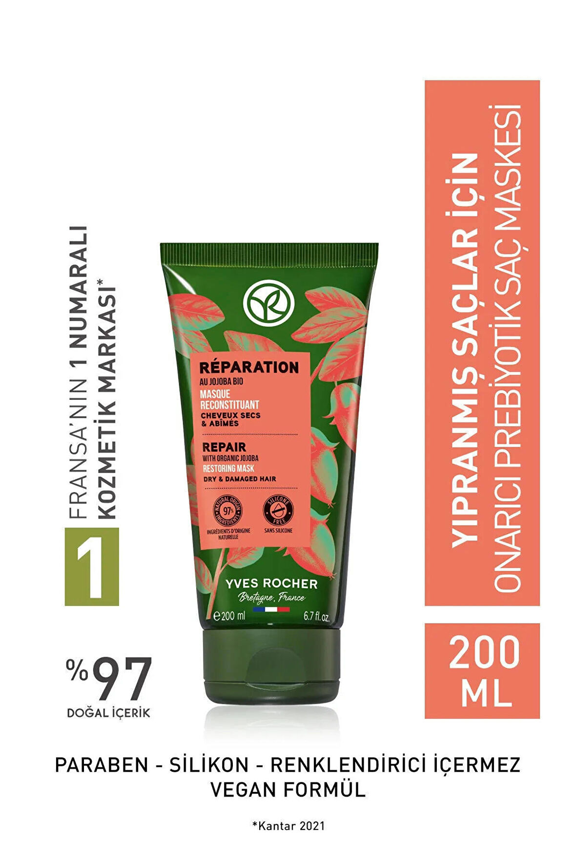 Yves Rocher Yıpranmış Saçlar Için (reparation) Onarıcı Prebiyotik Saç Maskesi - Vegan-200 Ml