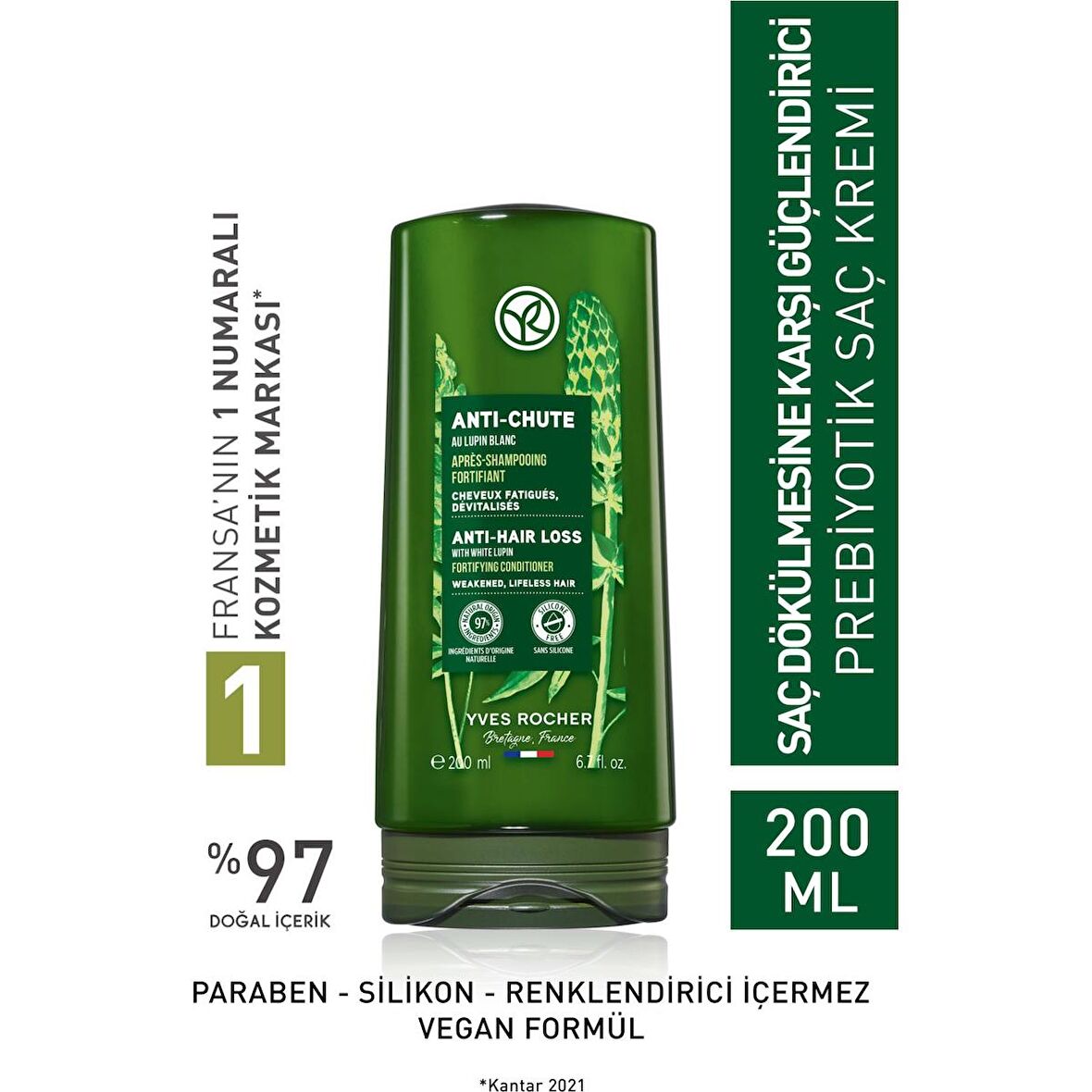 Yves Rocher Saç Dökülmesine Karşı (anti-chute) Güçlendirici Prebiyotik Saç Kremi - Vegan-200 ml- 52694