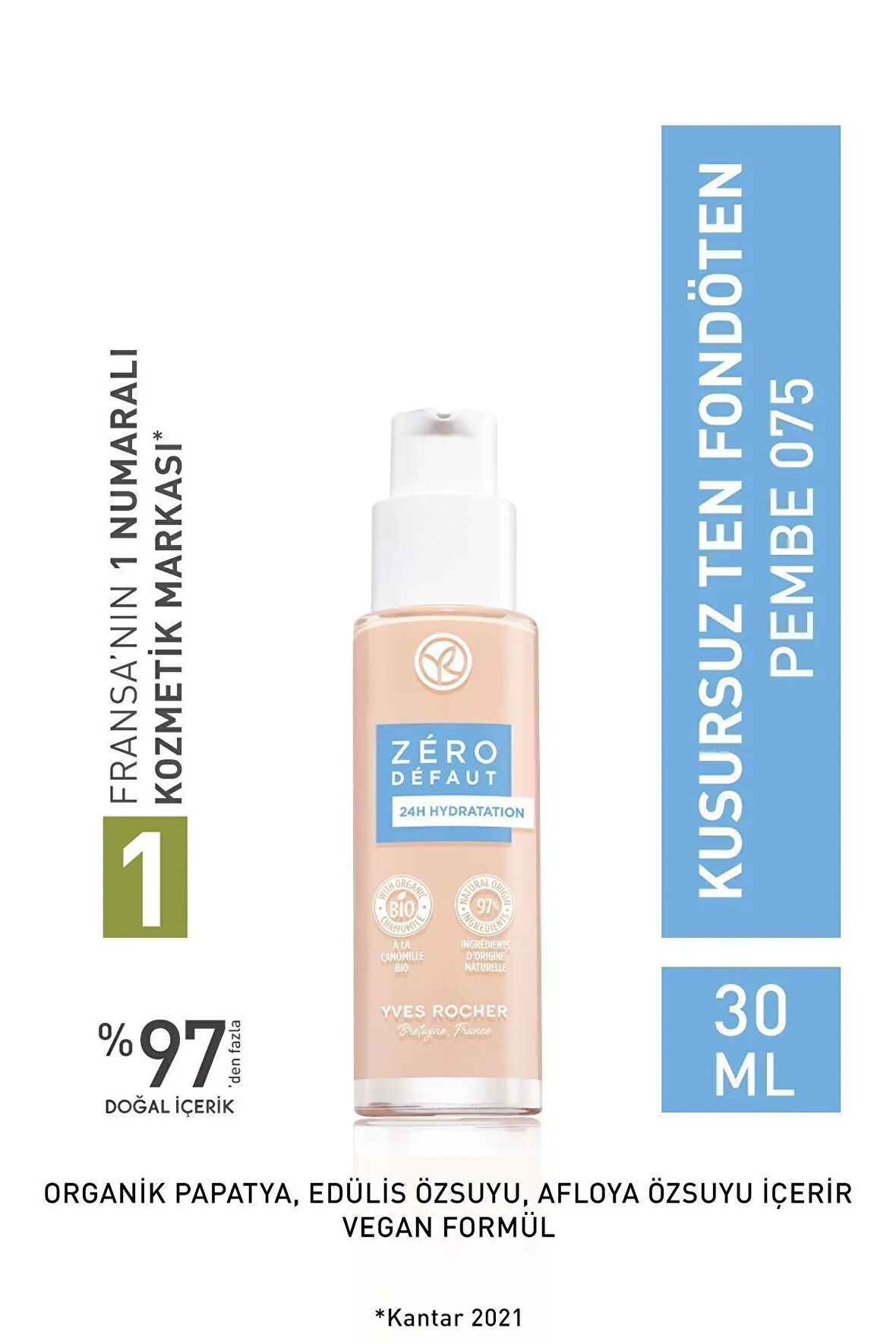 Kusursuz Ten Fondöten-Pembe 075-30 ml + Göz Makyaj Temizleyici 100 ml