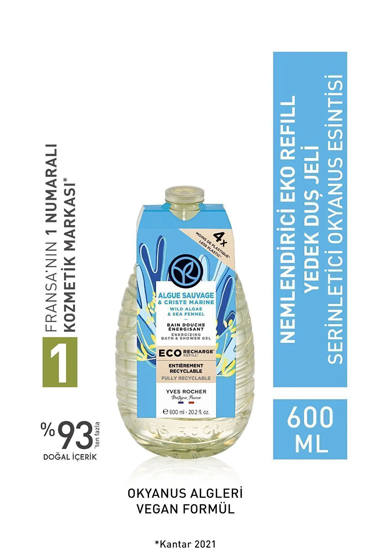 Nemlendirici Duş Jeli - Serinletici Okyanus Esintisi 600 ml + Isana Men Duş Jeli 3 in 1 Fresh 300 ml