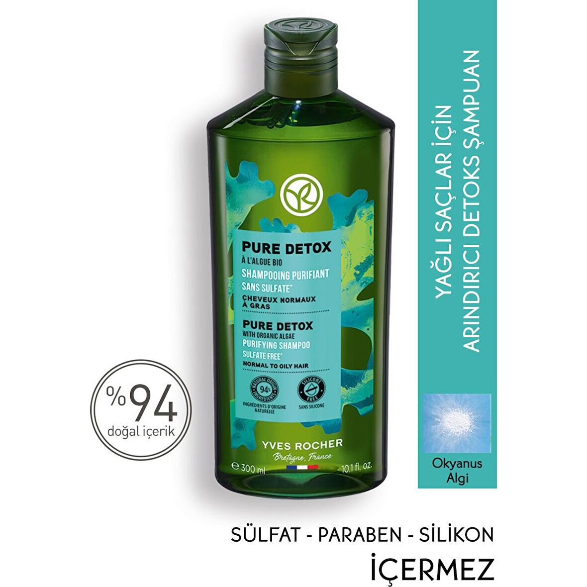 Yves Rocher Yağlı Saçlar İçin (Pure Detox) Arındırıcı Şampuan - Sülfatsız & Vegan-300 ml