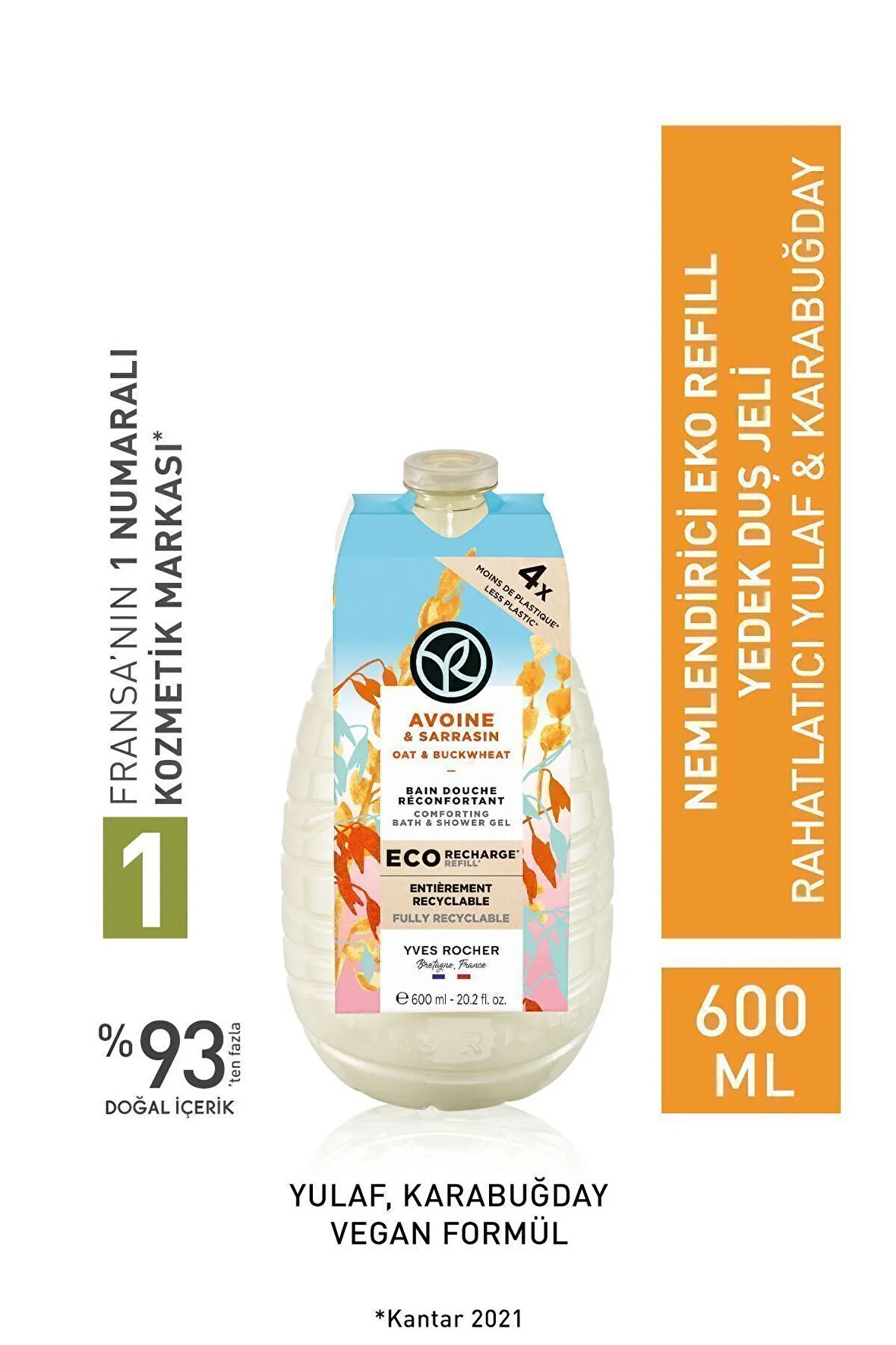 Nemlendirici Duş Jeli - Rahatlatıcı Yulaf Karabuğday 600 ml + Isana Men Duş Jeli 3 in 1 Fresh 300 ml