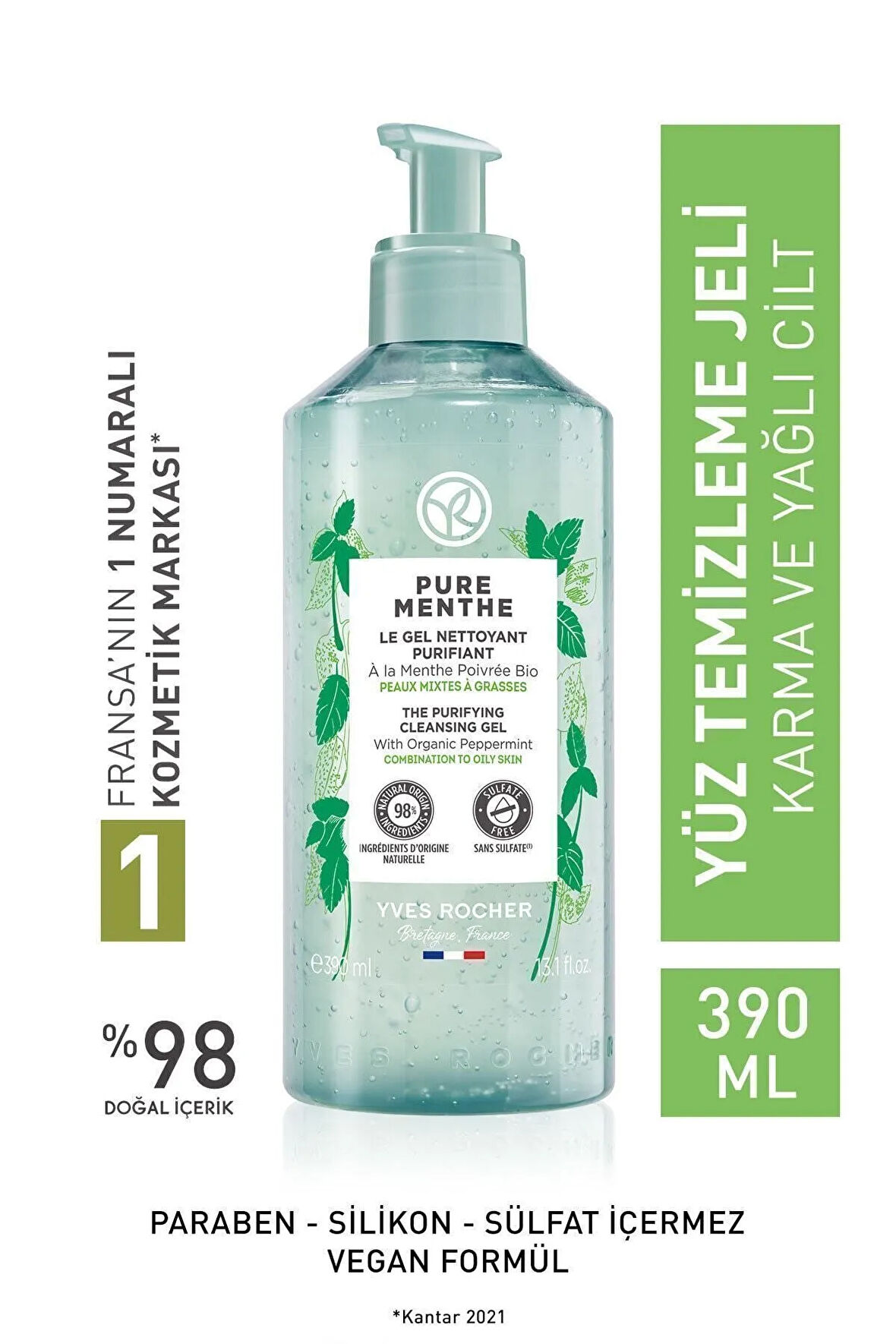 Pure Menthe Prebiyotik Yüz Yıkama Jeli-390 ml / Şampuan Masaj Fırçası Hediyeli