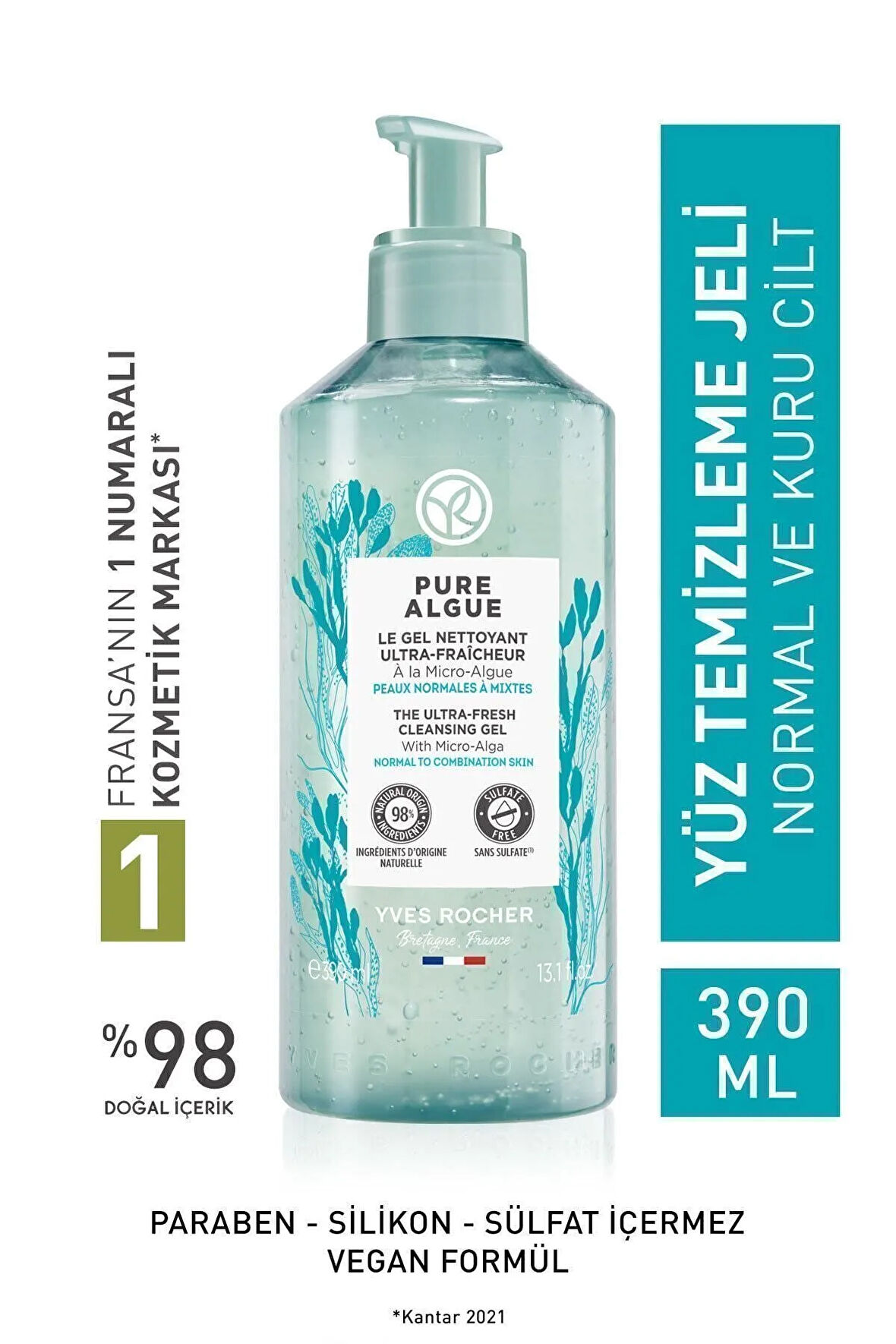 Pure Algue Prebiyotik Yüz Yıkama Jeli-390ml / Şampuan Masaj Fırçası Hediyeli