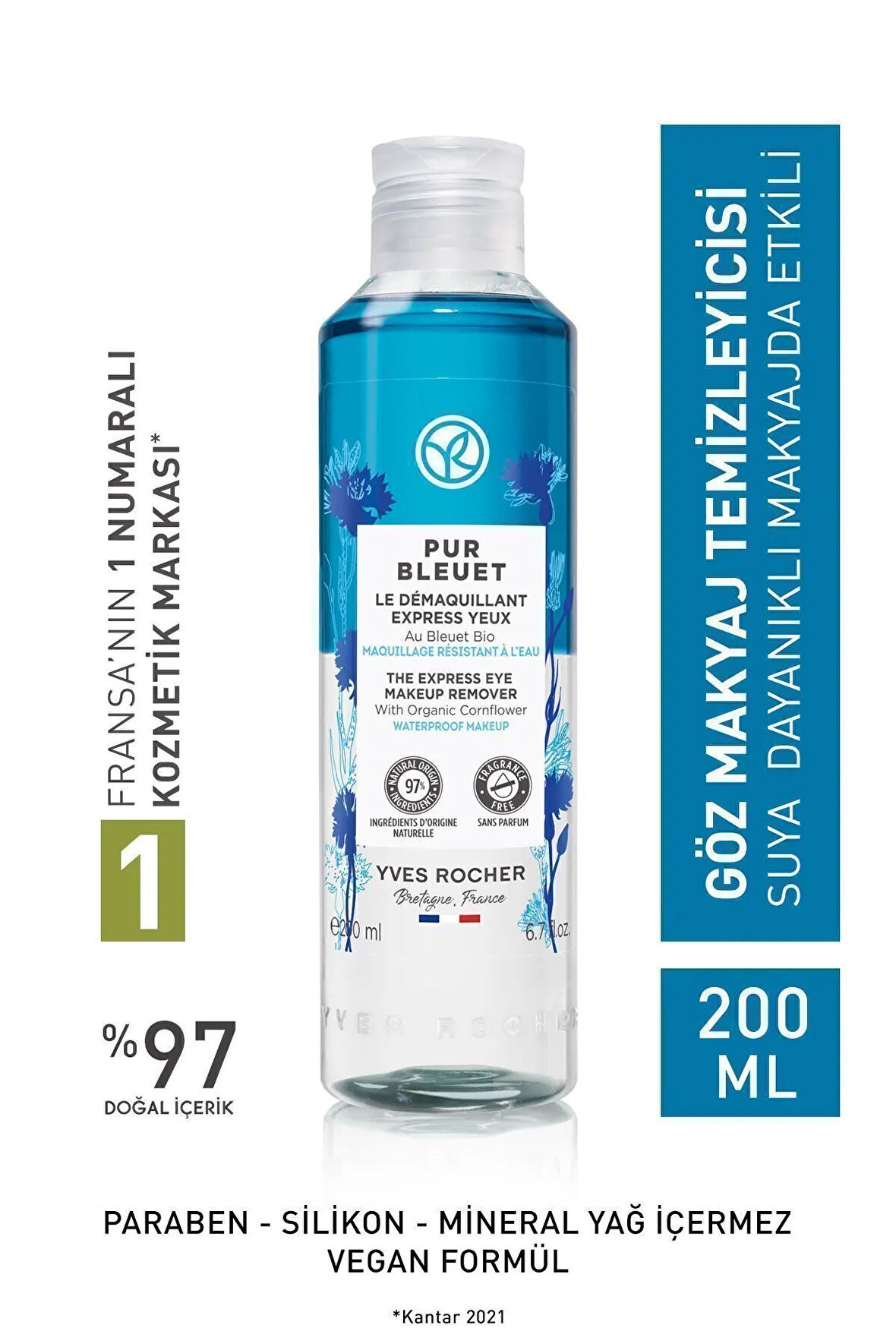 Suya Dayanıklı/yoğun Makyaja Özel Pur Bleuet Göz Makyaj Temizleyici- 200 ml + Isana Disk Pamuk