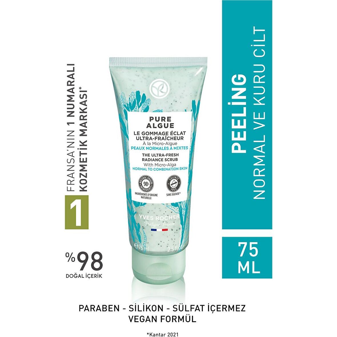 Yves Rocher Normal ve Kuru Ciltler için Pure Algue Prebiyotik Yüz Peelingi-75 ml 86429