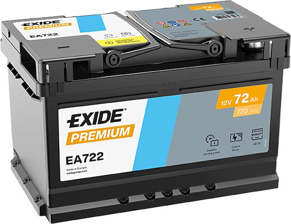 Exıde EA722 12V  72Ah 720A Premium Akü (Ford-Opel Alçak Tip) (Üretim Tarihi:2025)