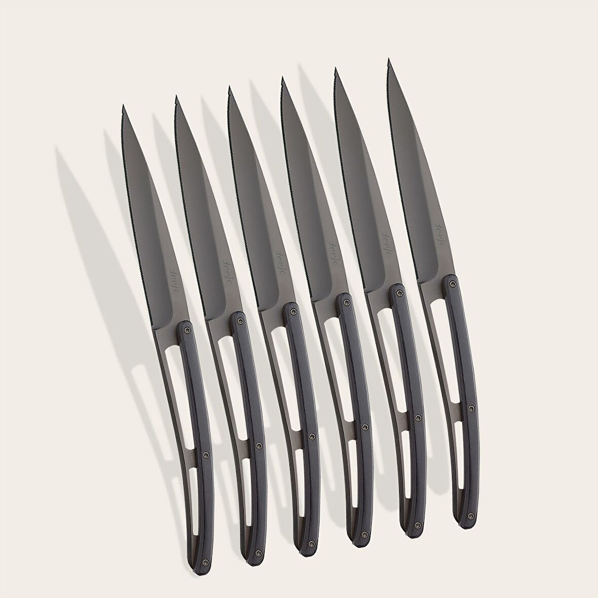 6 Deejo Steak Knives Serrated, Ebony Wood