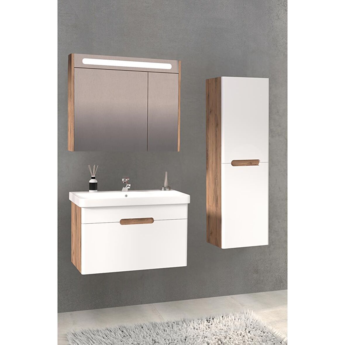 OLIMPIA 80 CM BANYO DOLABI  DORADO / BEYAZ  -  BOY DOLAP DAHİL