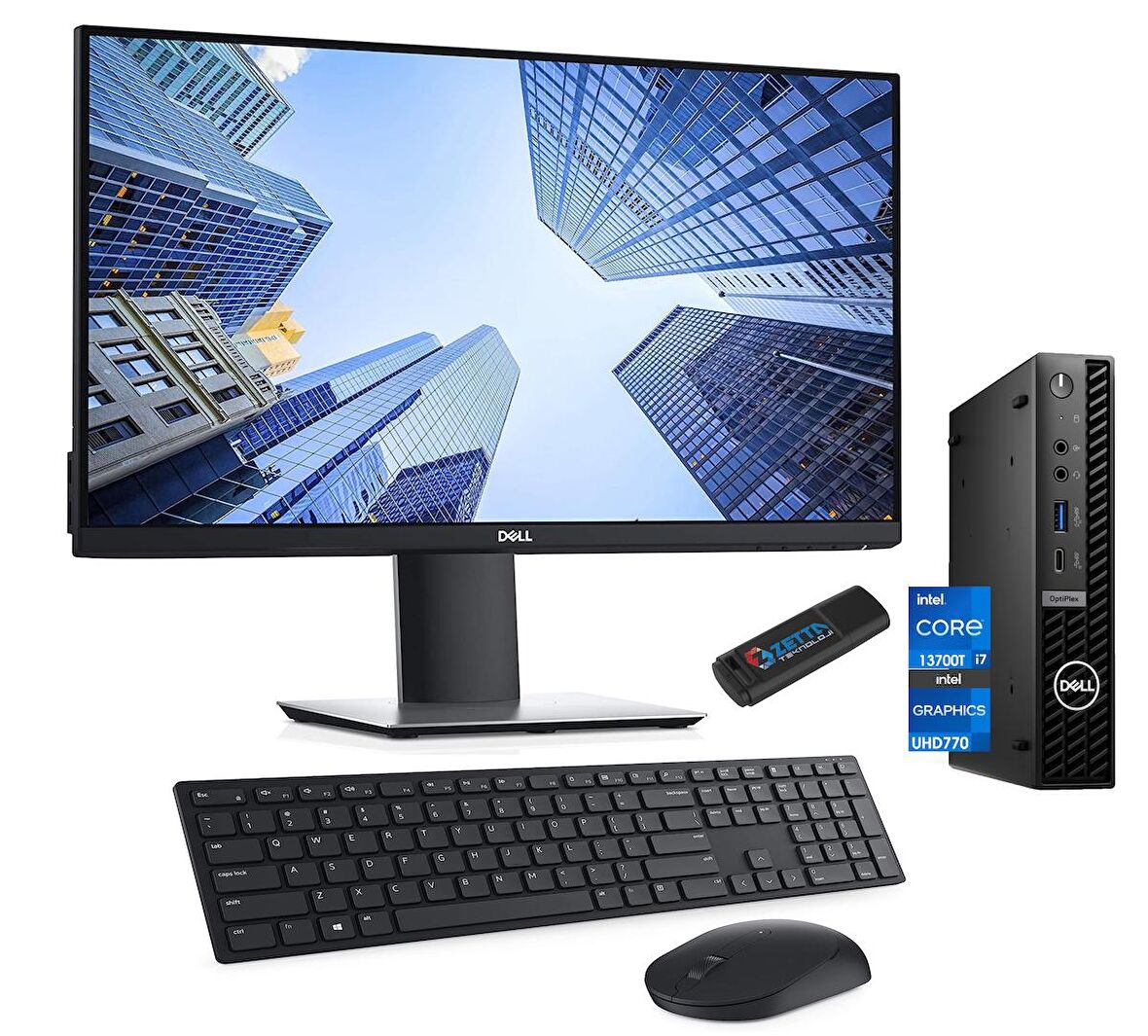 DELL Optiplex 7010MFF İntel Core i7 13700T 64GB 2TB SSD Freedos 23.8 Monitör Mini MasaüstüBilgisayar 7010Pİ7 N007O7010MFFPUBM12+ZettaUsbBellek