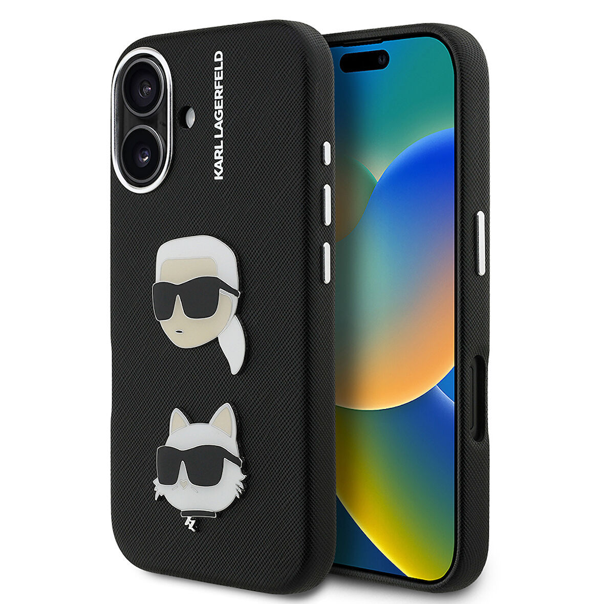 iPhone 16 Uyumlu Kılıf Karl Lagerfeld Lisanslı K&C Heads Pin Kapak Siyah
