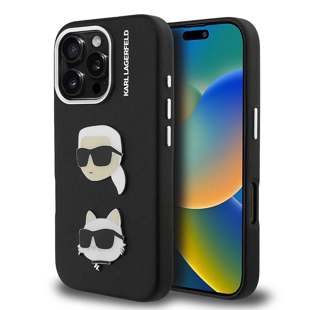 iPhone 16 Pro Max Uyumlu Kılıf Karl Lagerfeld Lisanslı K&C Heads Pin Kapak Siyah