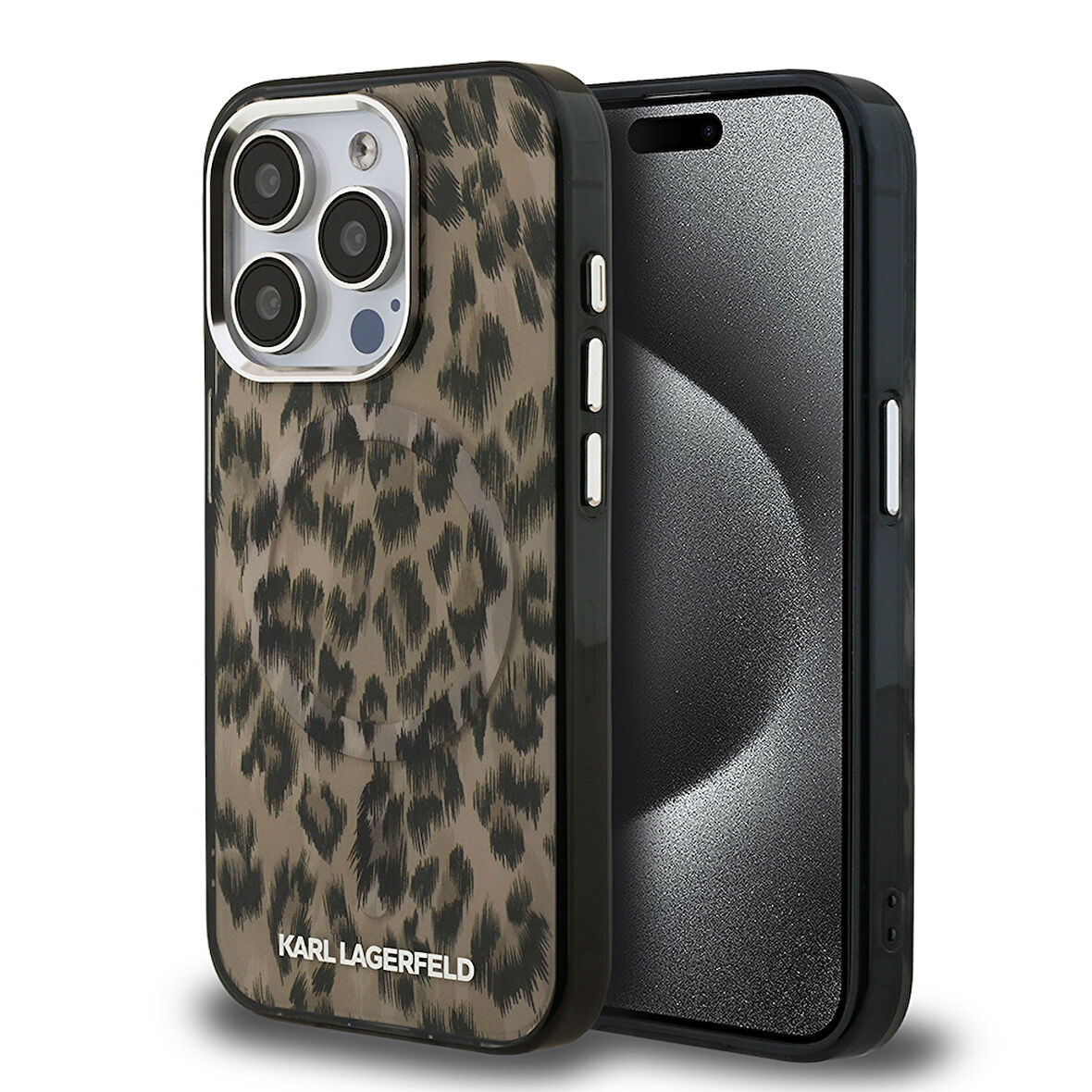 iPhone 16 Pro Max Kılıf Karl Lagerfeld Orjinal Lisanslı IML Leopar Baskılı Kapak Kahverengi