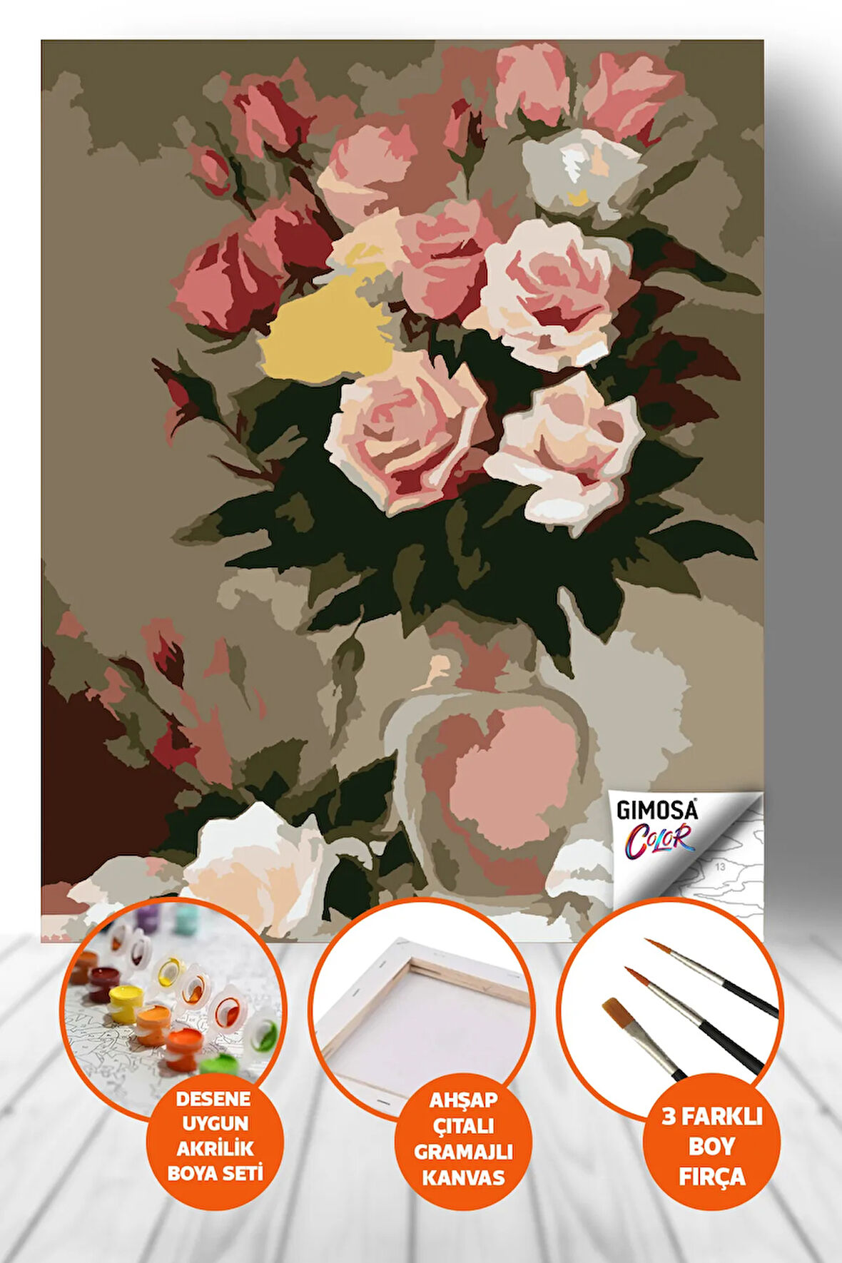 Color Gül Bahçesi Sayılarla Boyama Seti - Yetişkin Boyama, 40x50 Tuval Seti, Kendin Yap Hobi Seti