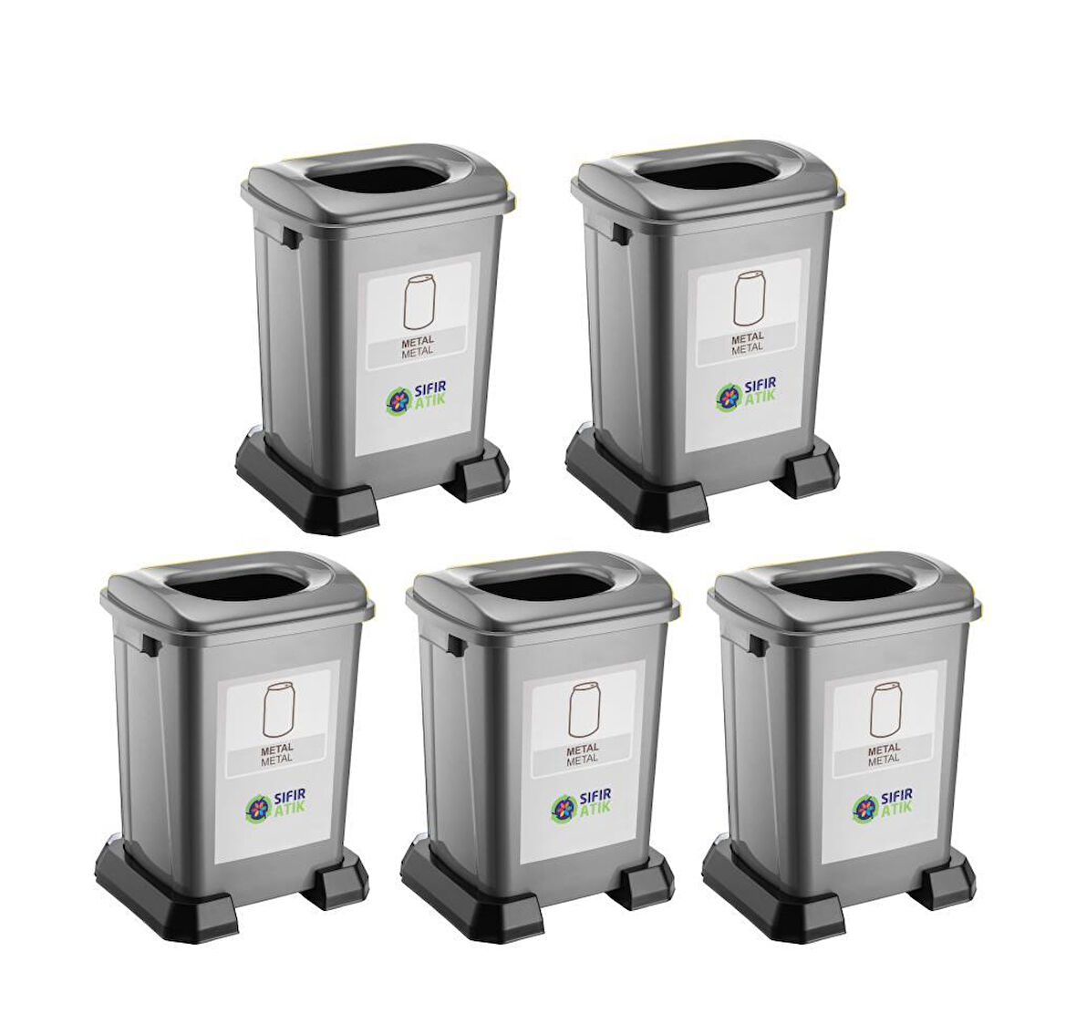 Omnipazar SY-4395 Sıfır Atık Metal Geri Dönüşüm Çöp Kutusu 50 lt Gri 5 Adet