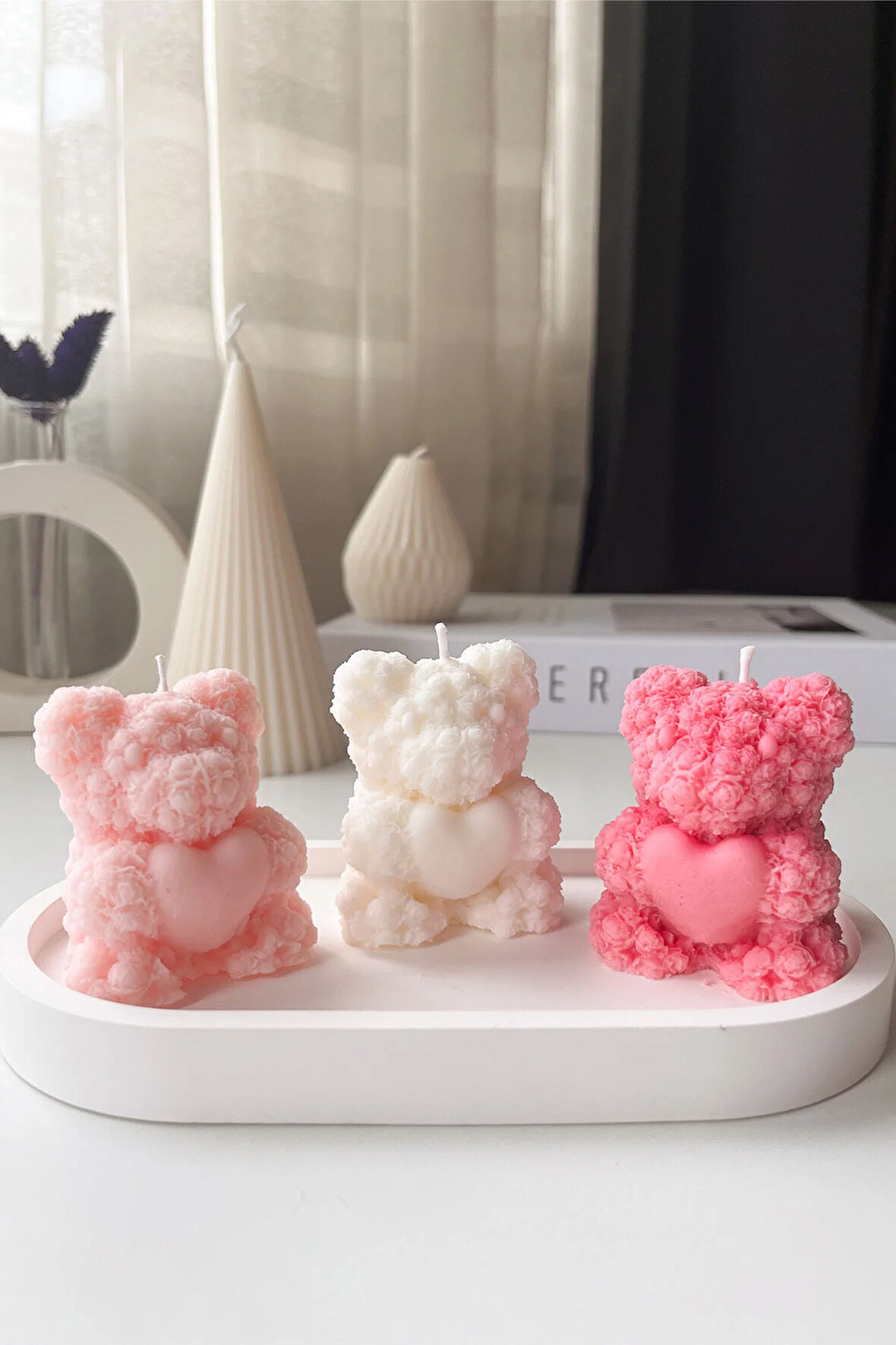 3’lü Ayıcık Mum ve Dekoratif Tabak Seti