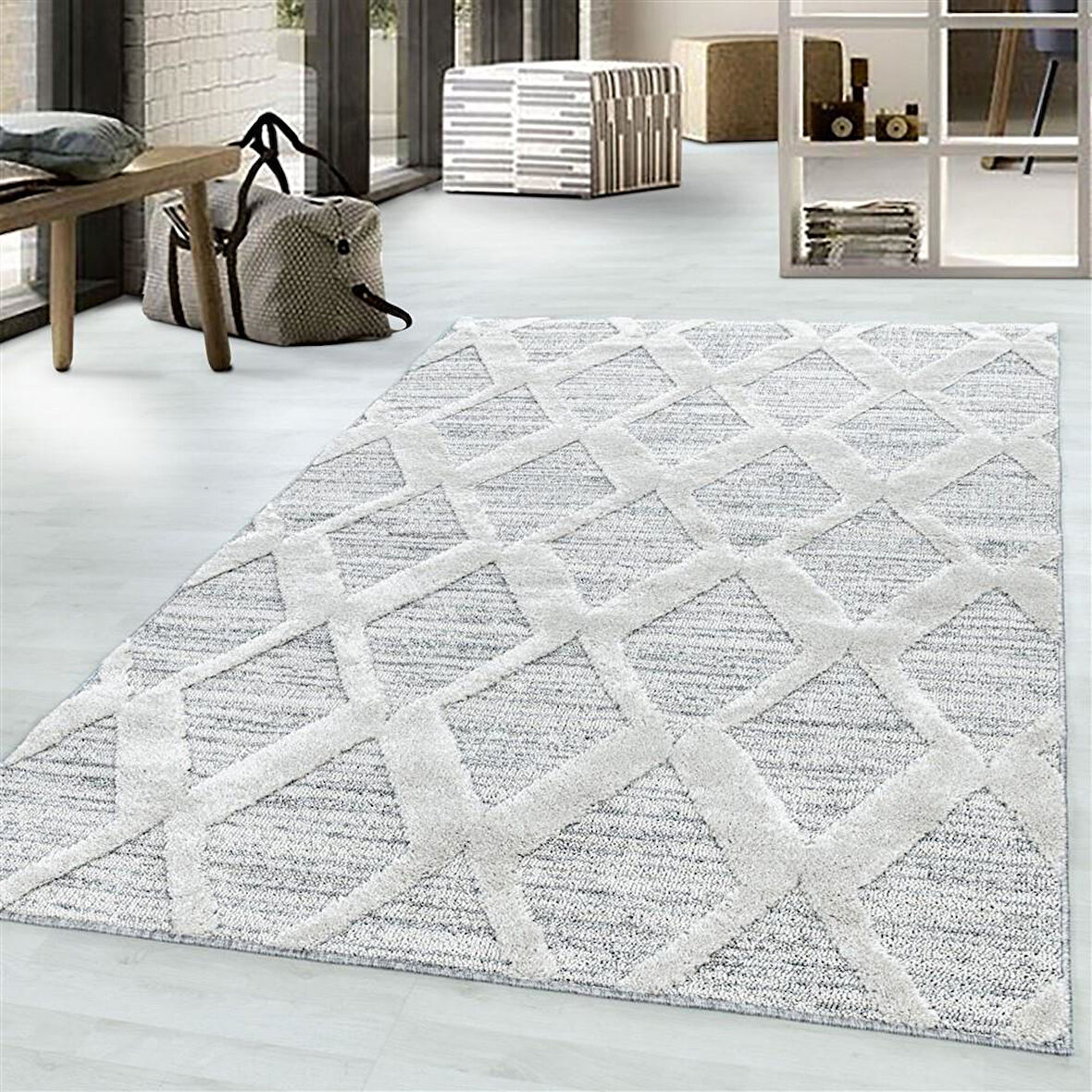 Modern Boho Tasarımı Gri Oturma Odası Halısı Salon Halısı Yumuşak Dokulu Toz Vermez Kolay Bakım 