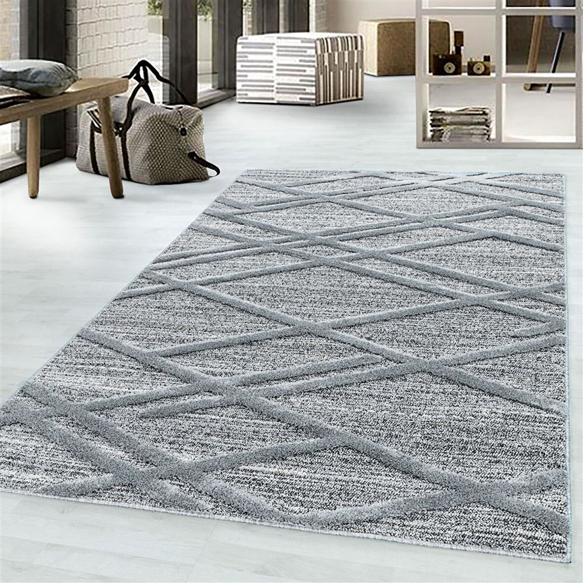 Modern Boho Tasarımı Gri Oturma Odası Halısı Salon Halısı Yumuşak Dokulu Toz Vermez Kolay Bakım 