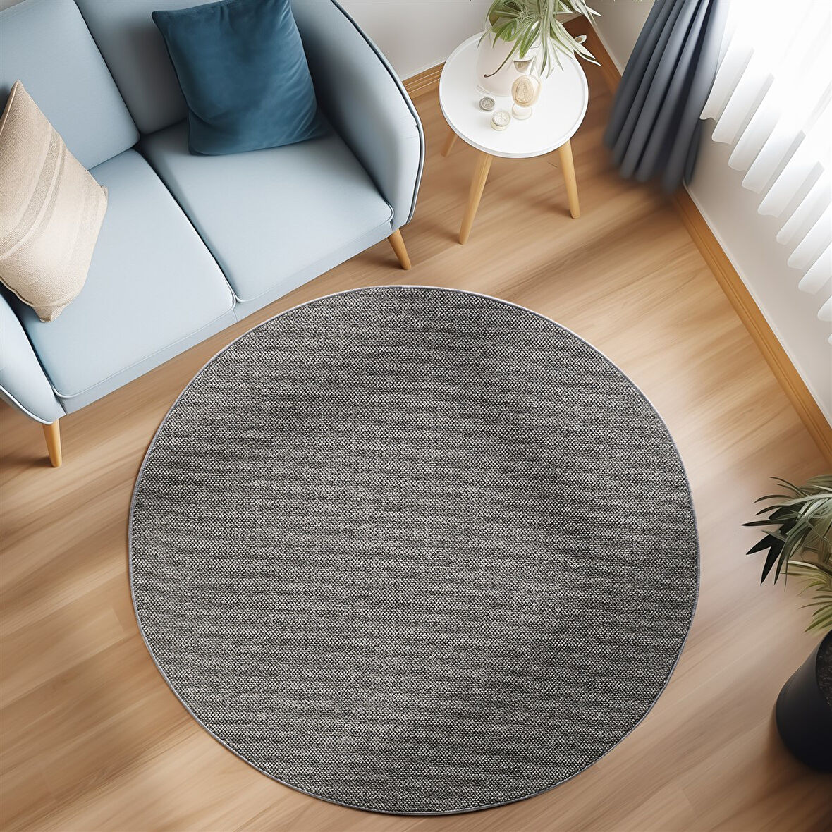 Modern Desenli Gri Sisal Yumuşak Jüt Halı Oturma Odası Halısı Salon Halısı Antialerjik Leke Tutmaz Yuvarlak