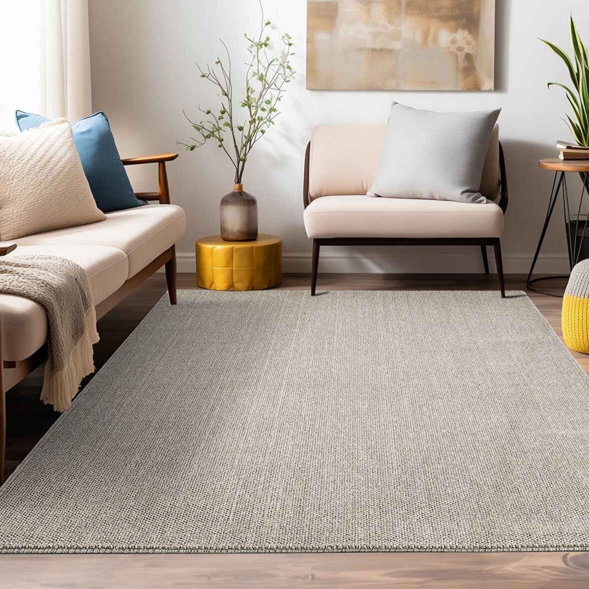Modern Desenli Kahverengi Sisal Yumuşak Jüt Halı Oturma Odası Halısı Salon Halısı Antialerjik Leke Tutmaz 