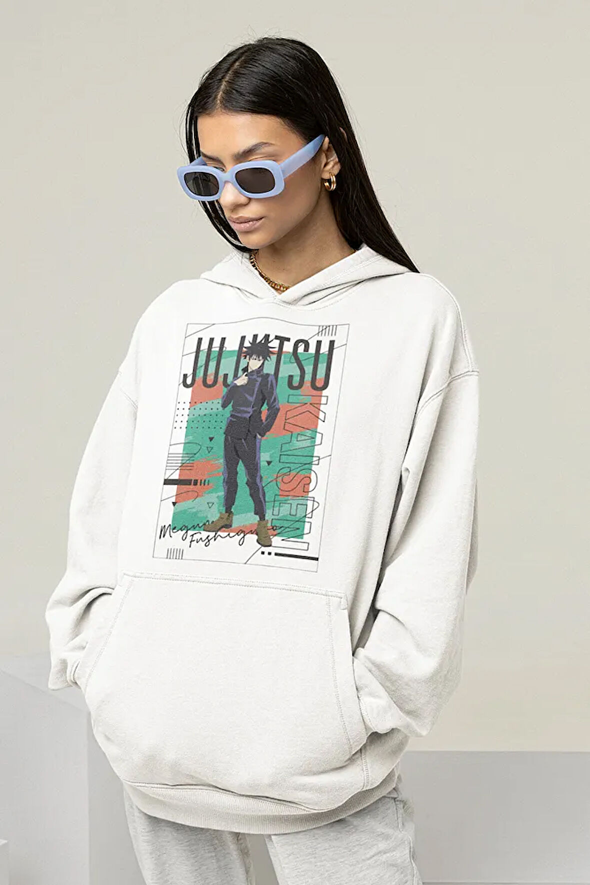 Jujutsu Kaisen Anime Karakter Baskılı Unisex Oversize Hoodie