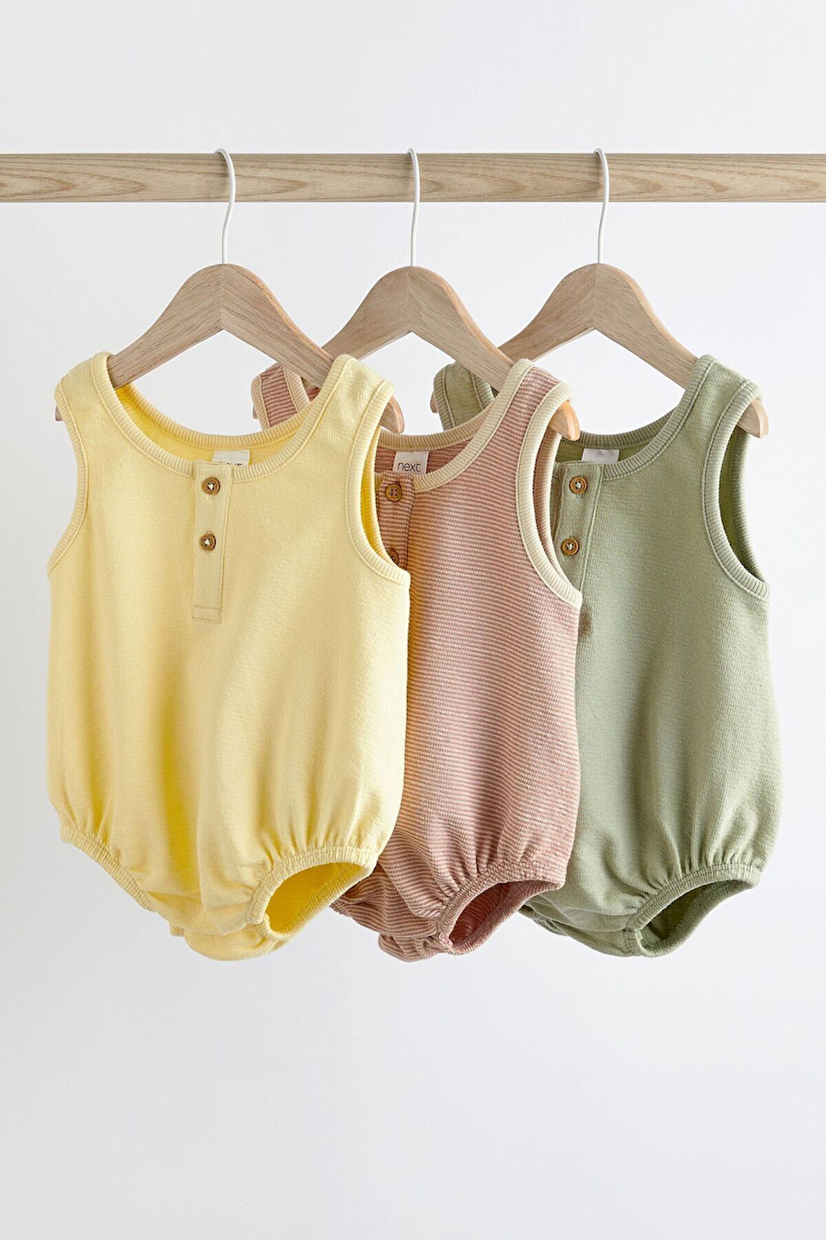 Next Baby % 100 Pamuklu Sarı Yeşil 3’lü Romper Set