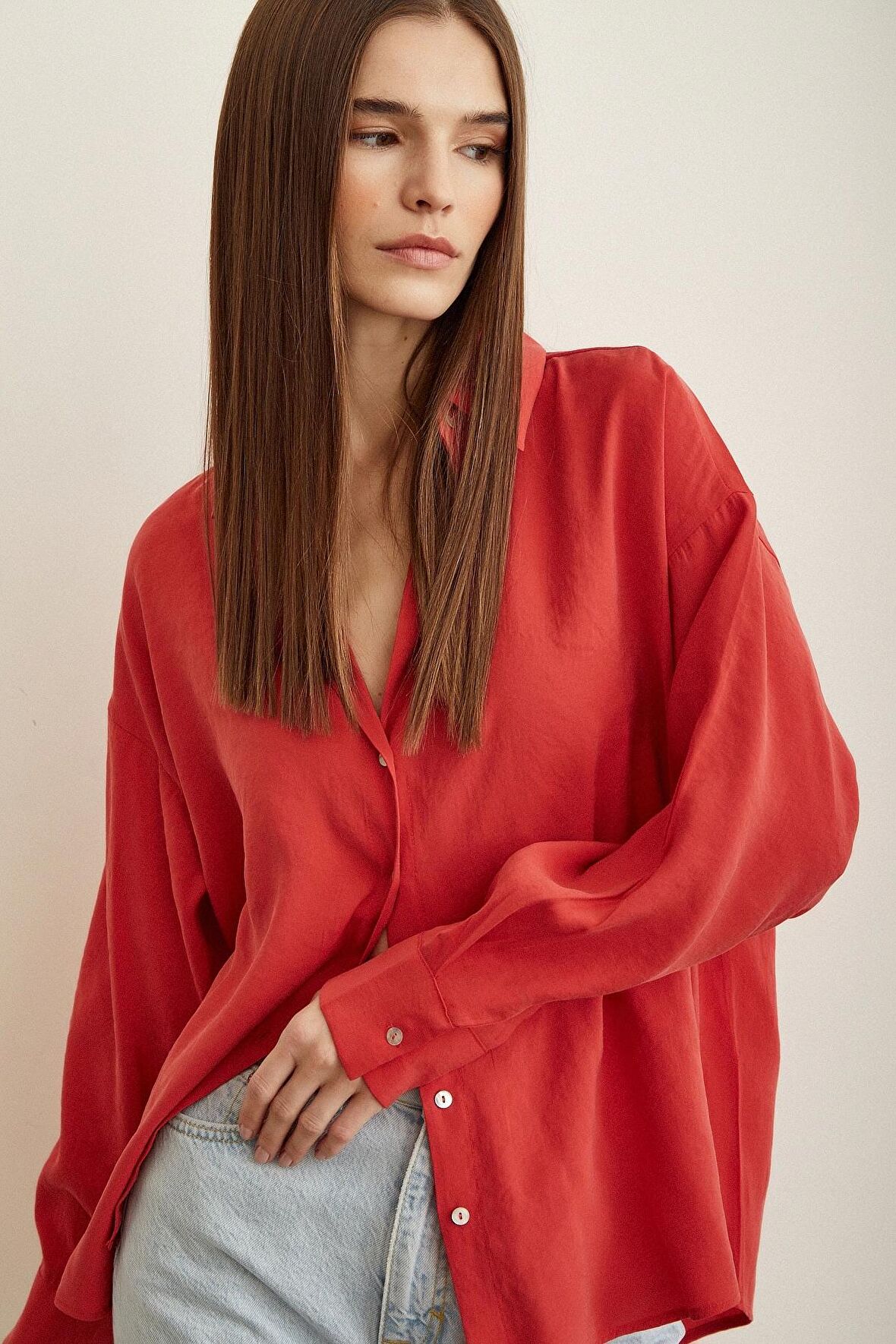 Basic Modal Gömlek Mercan