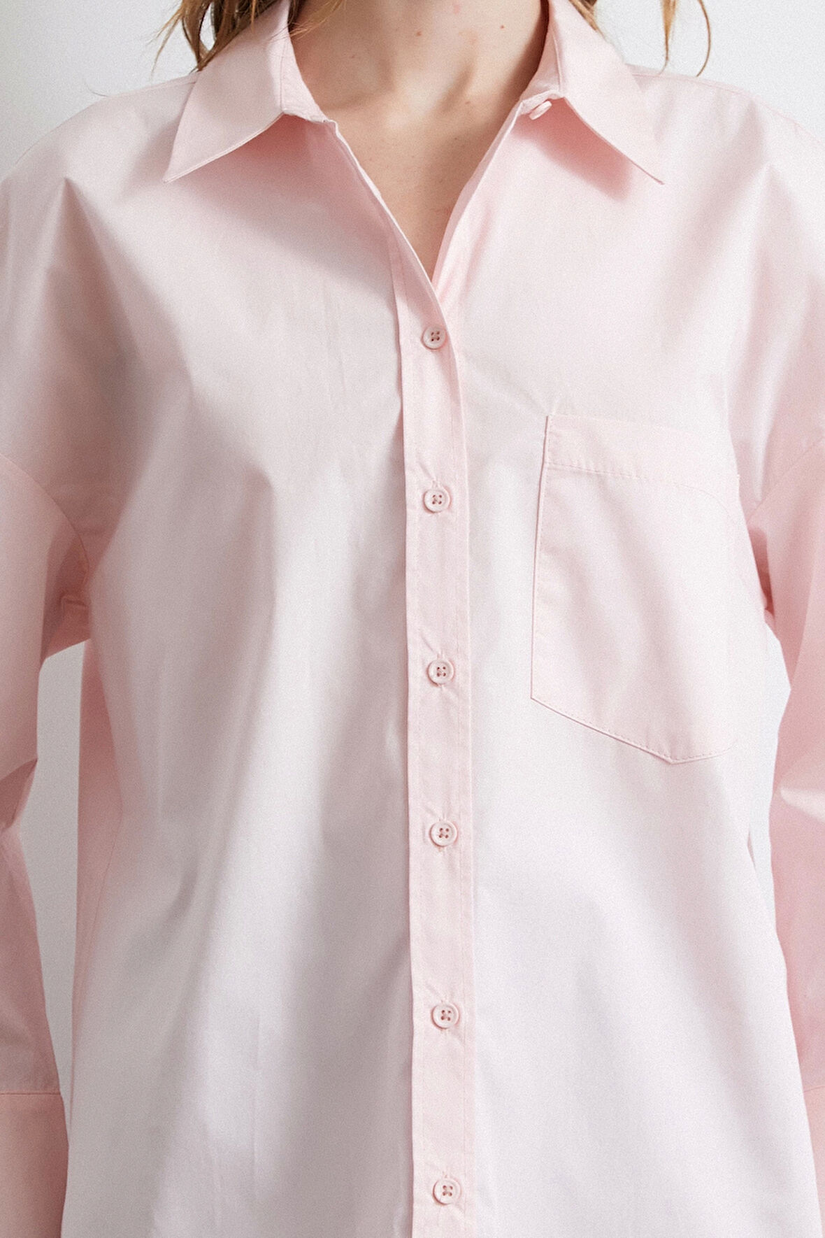 Oversize Pamuklu Gömlek Pembe