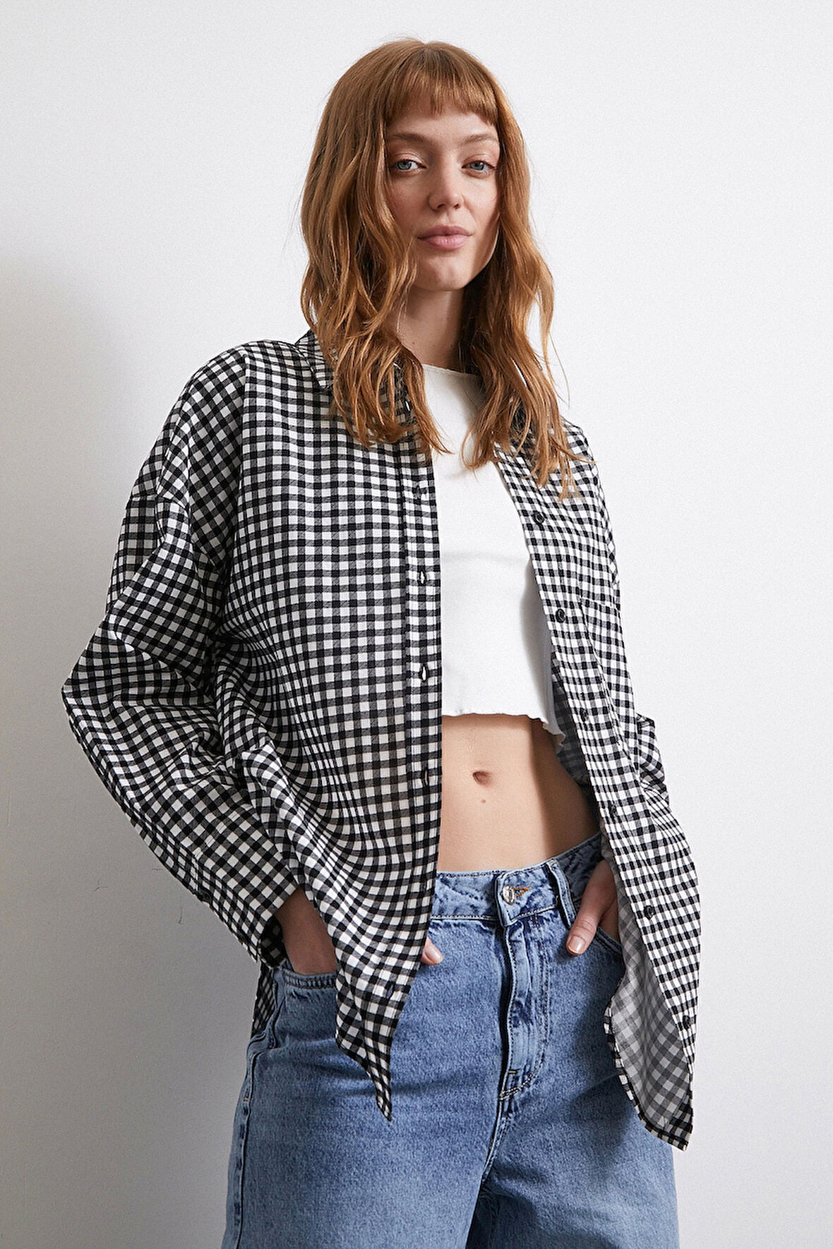 Pamuklu Ekose Gömlek Siyah