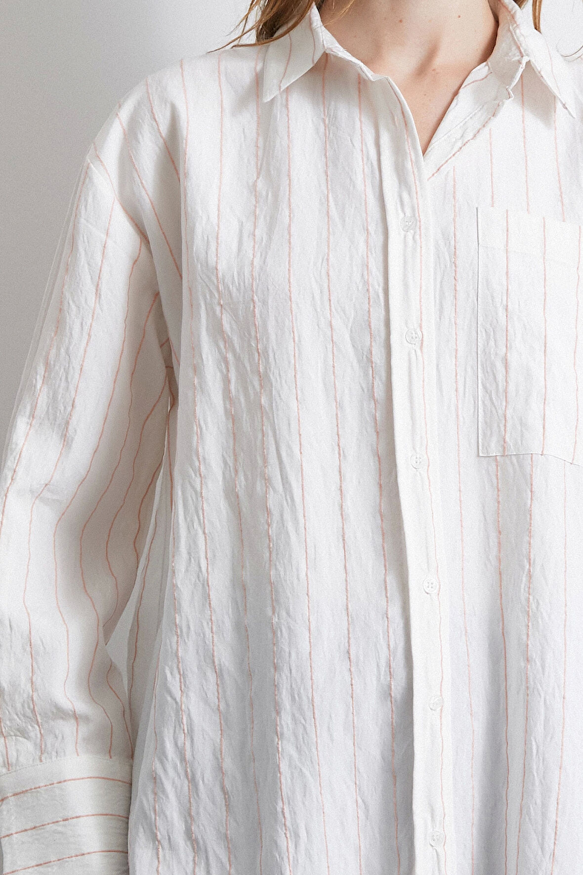 Çizgili Cepli Gömlek Pembe