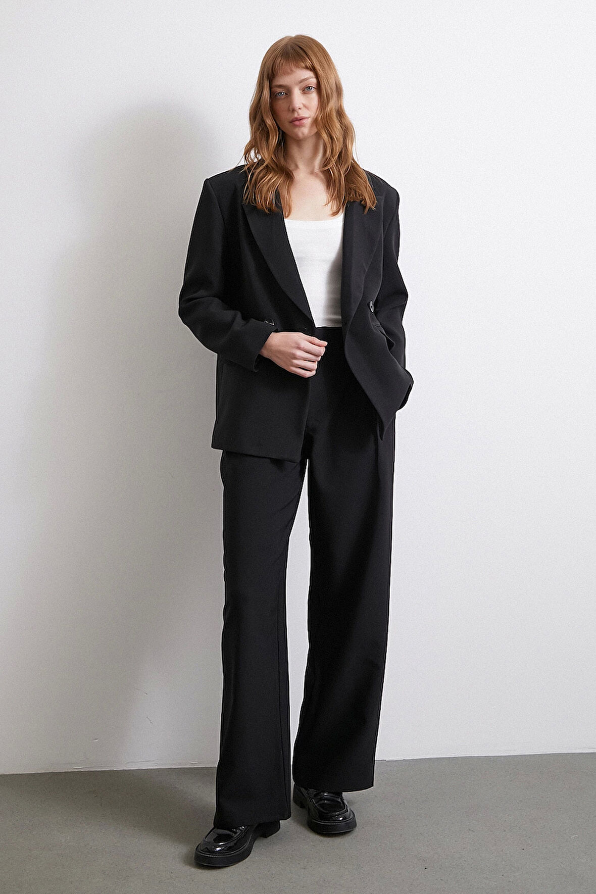 Bel Detaylı Wide Leg Pantolon Siyah