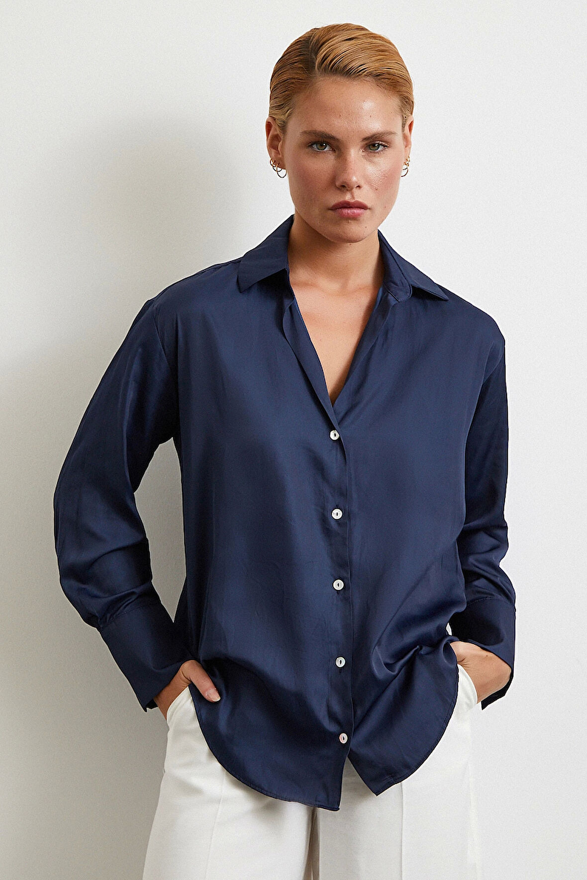 Diagonal Desen Gömlek Lacivert