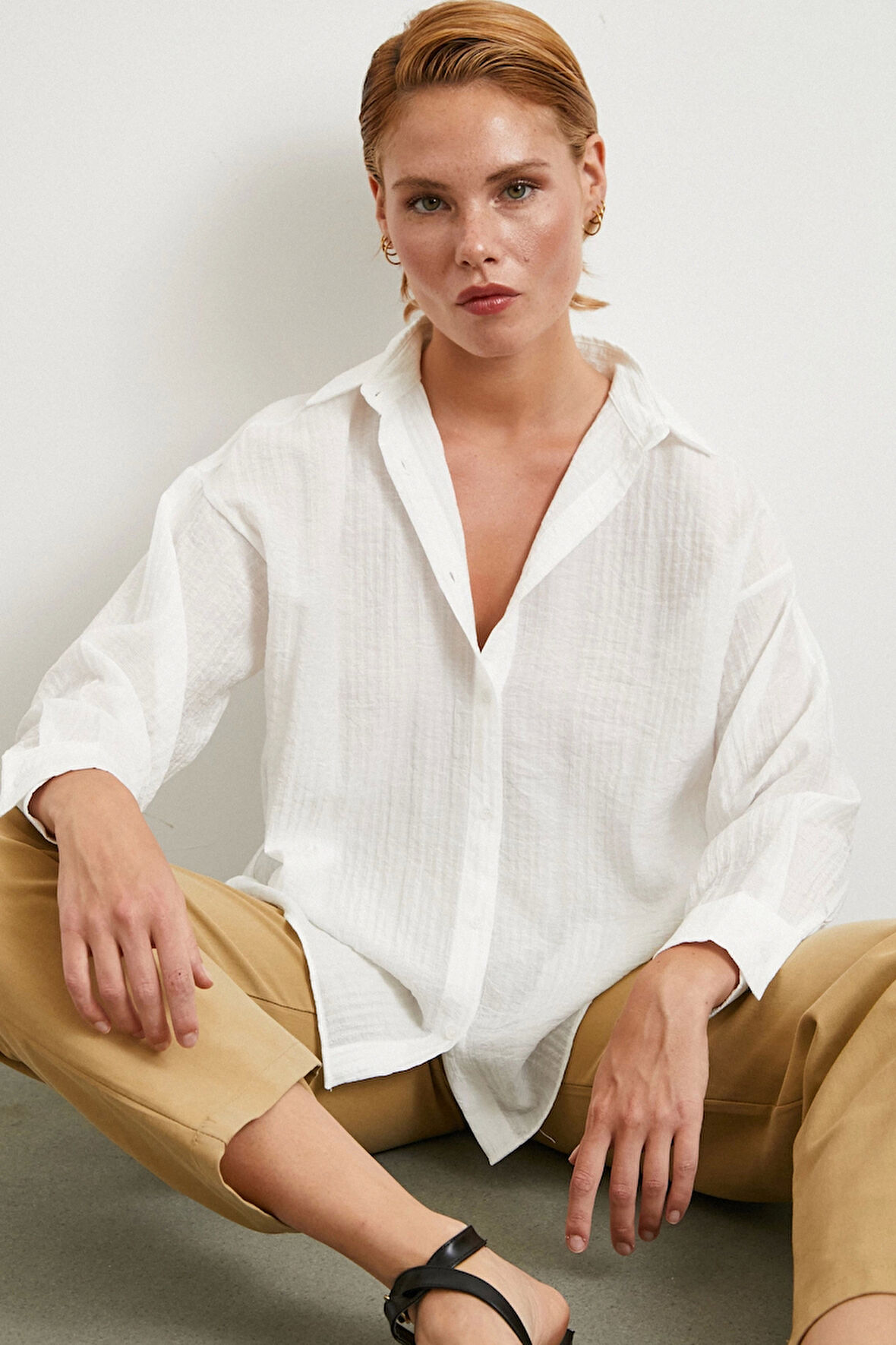 Dokulu Gömlek Beyaz