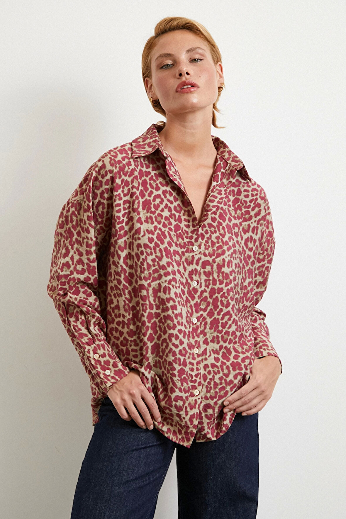 Leopar Desen Javanez Gömlek Yeşil