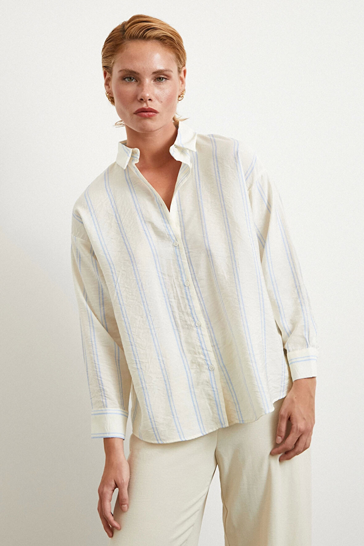 Çift Çizgili Modal Gömlek Mavi