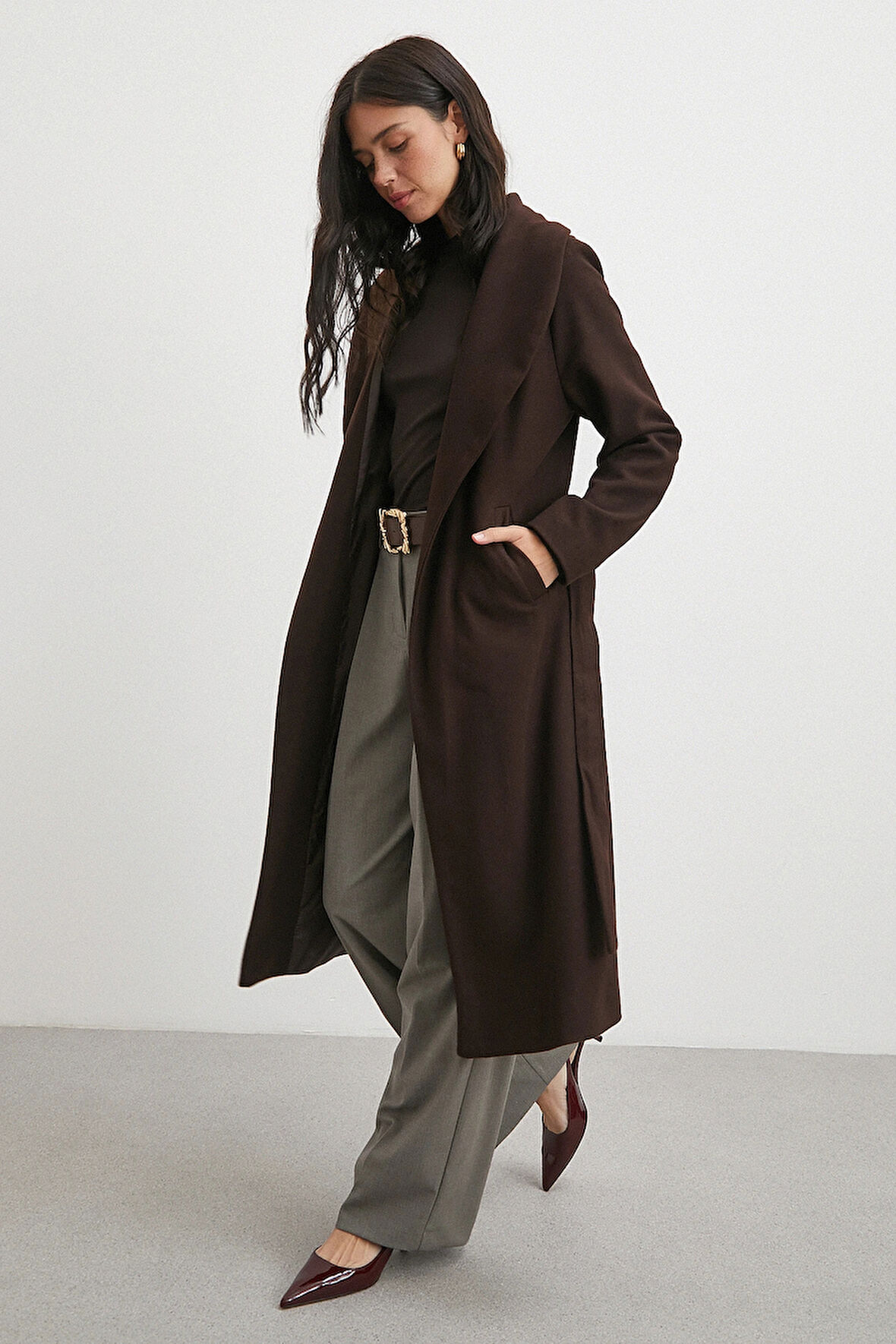 Kuşaklı Kaşe Kaban Kahve