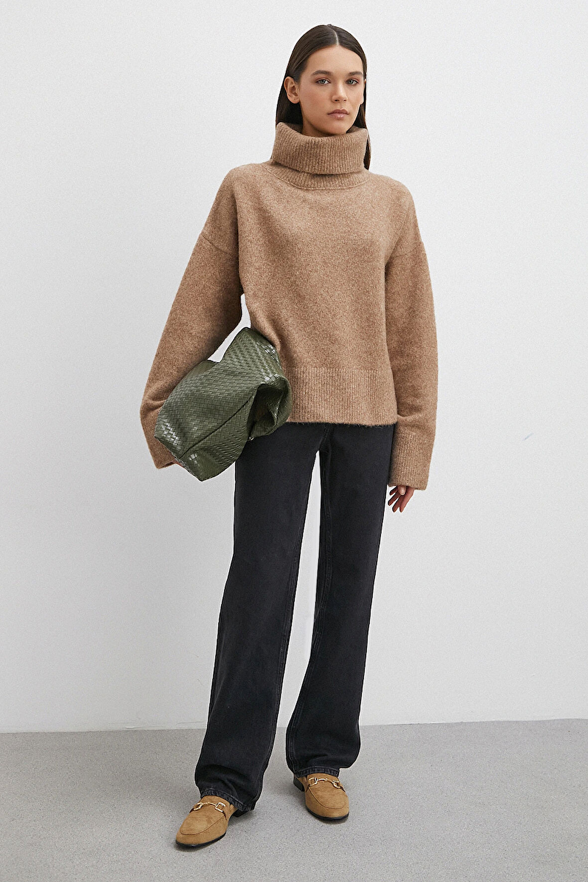 Yüksek Bel Boru Paça Jean Siyah